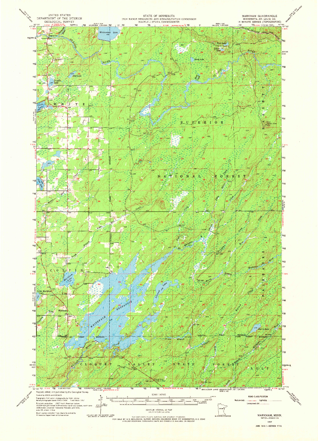 USGS 1:62500-SCALE QUADRANGLE FOR MARKHAM, MN 1957