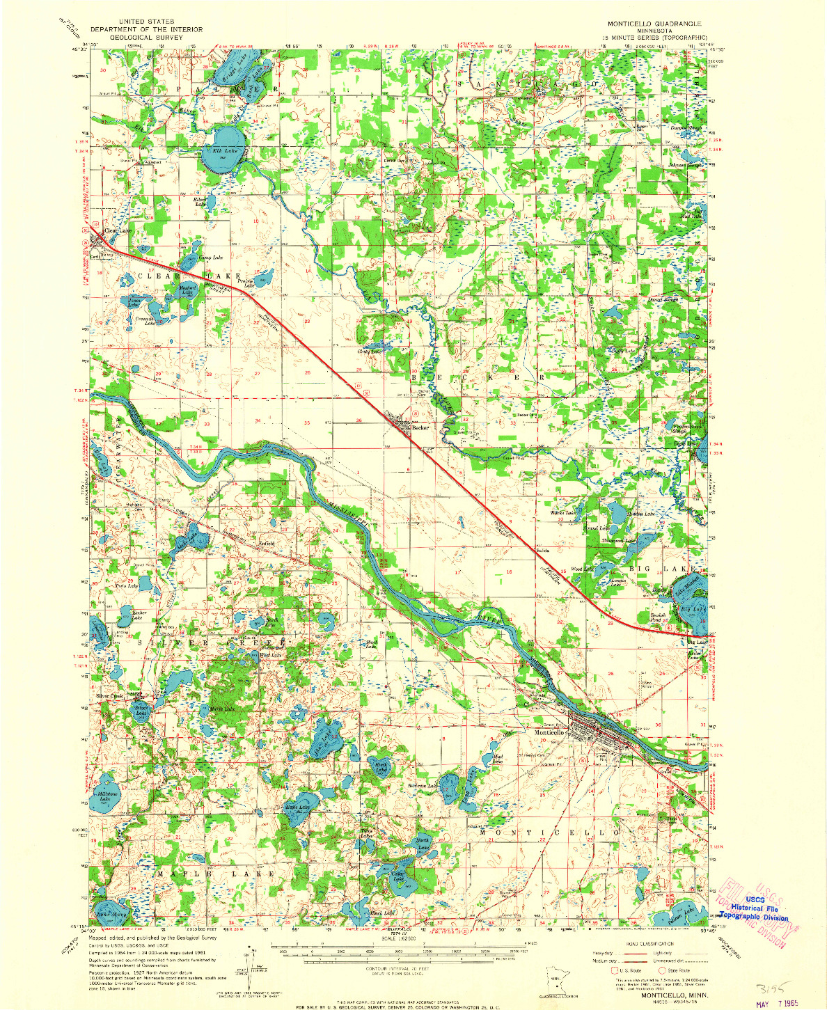 USGS 1:62500-SCALE QUADRANGLE FOR MONTICELLO, MN 1961