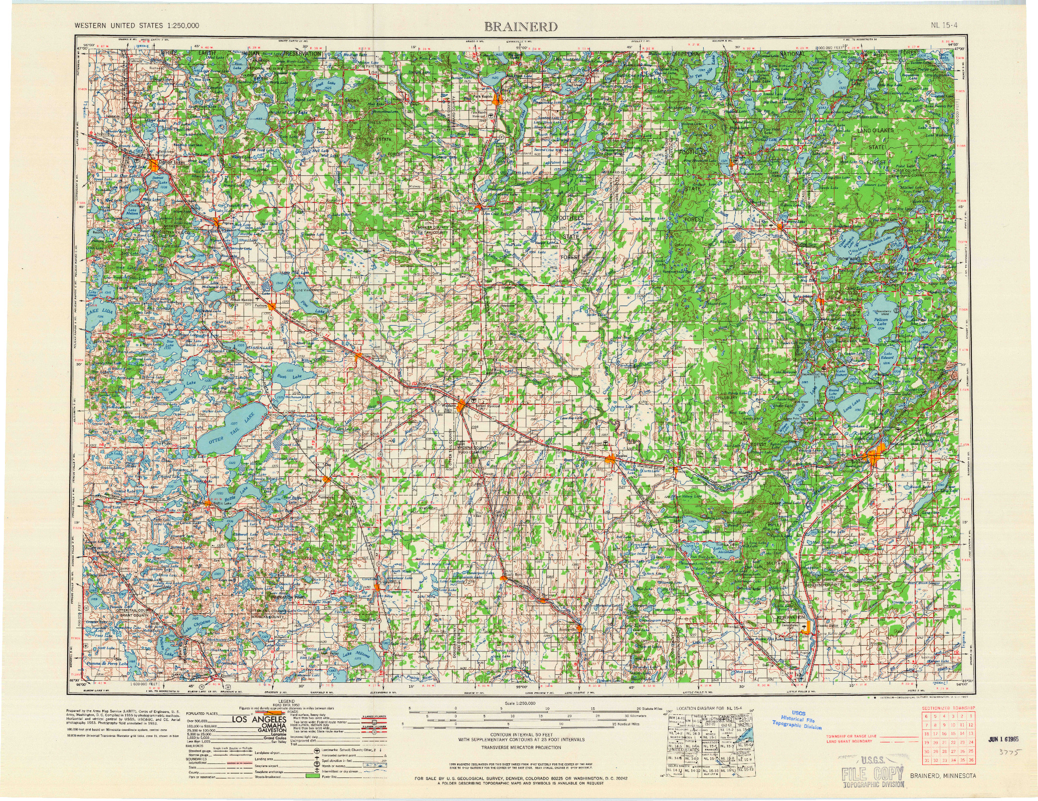 USGS 1:250000-SCALE QUADRANGLE FOR BRAINERD, MN 1965