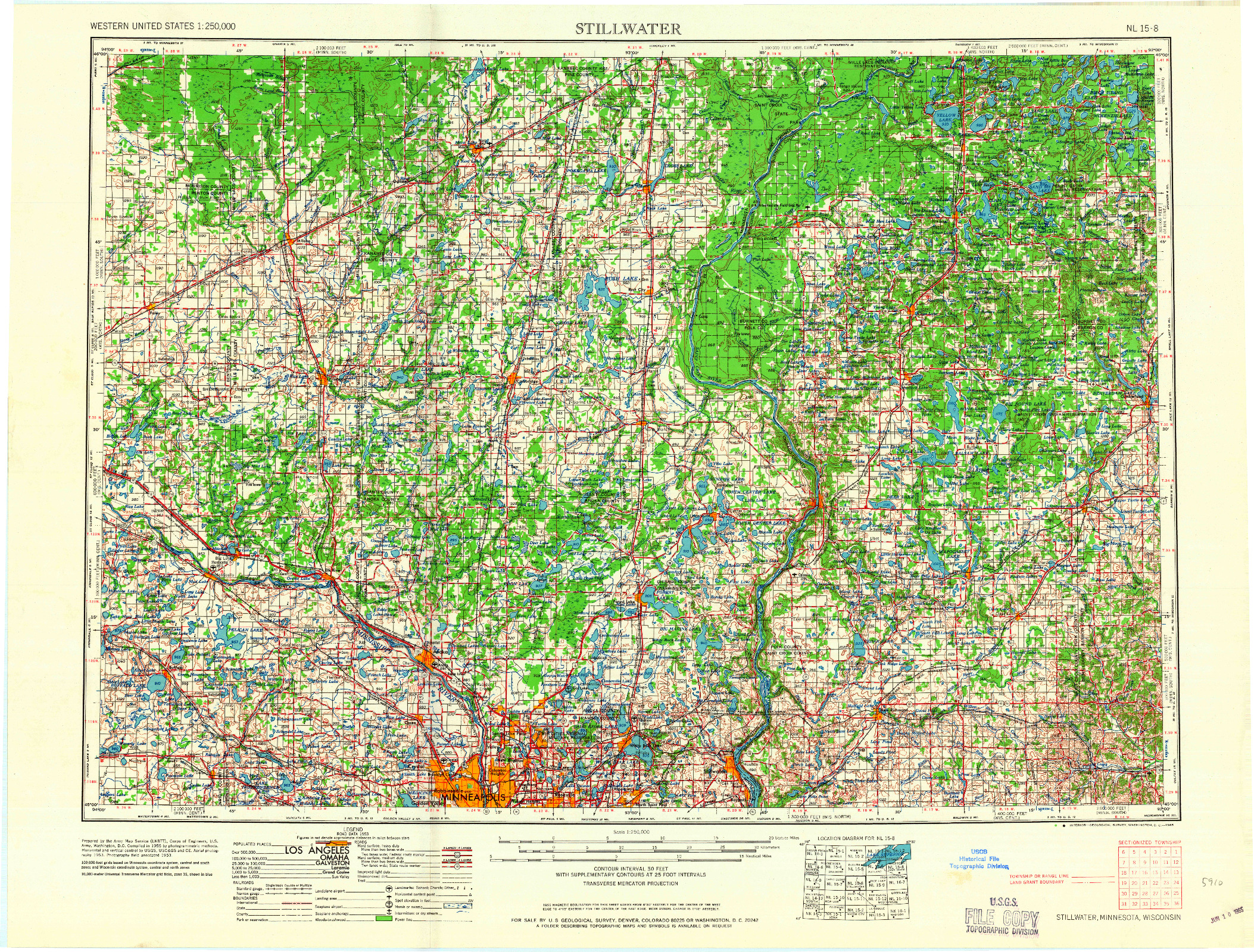 USGS 1:250000-SCALE QUADRANGLE FOR STILLWATER, MN 1965