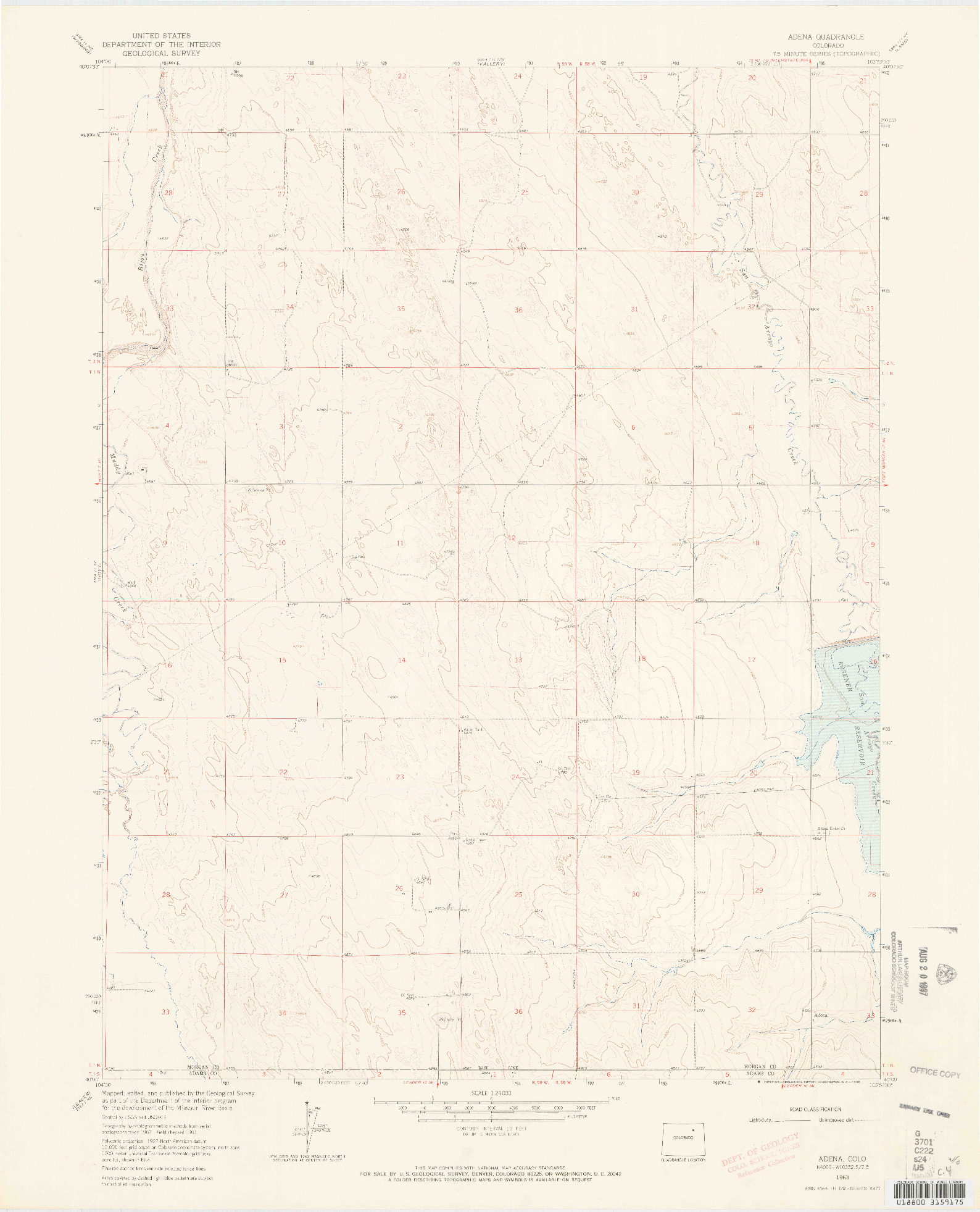 USGS 1:24000-SCALE QUADRANGLE FOR ADENA, CO 1963