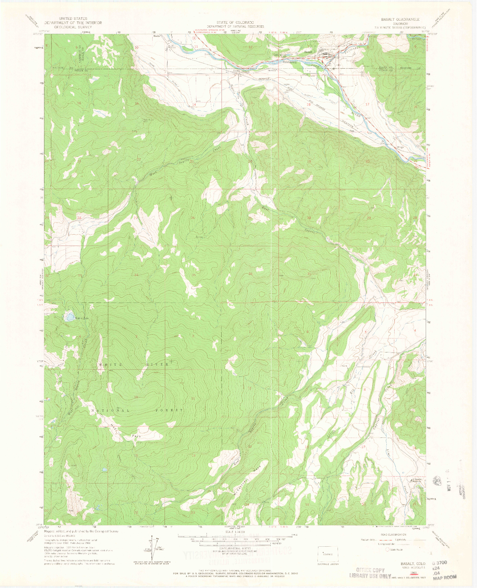 USGS 1:24000-SCALE QUADRANGLE FOR BASALT, CO 1961