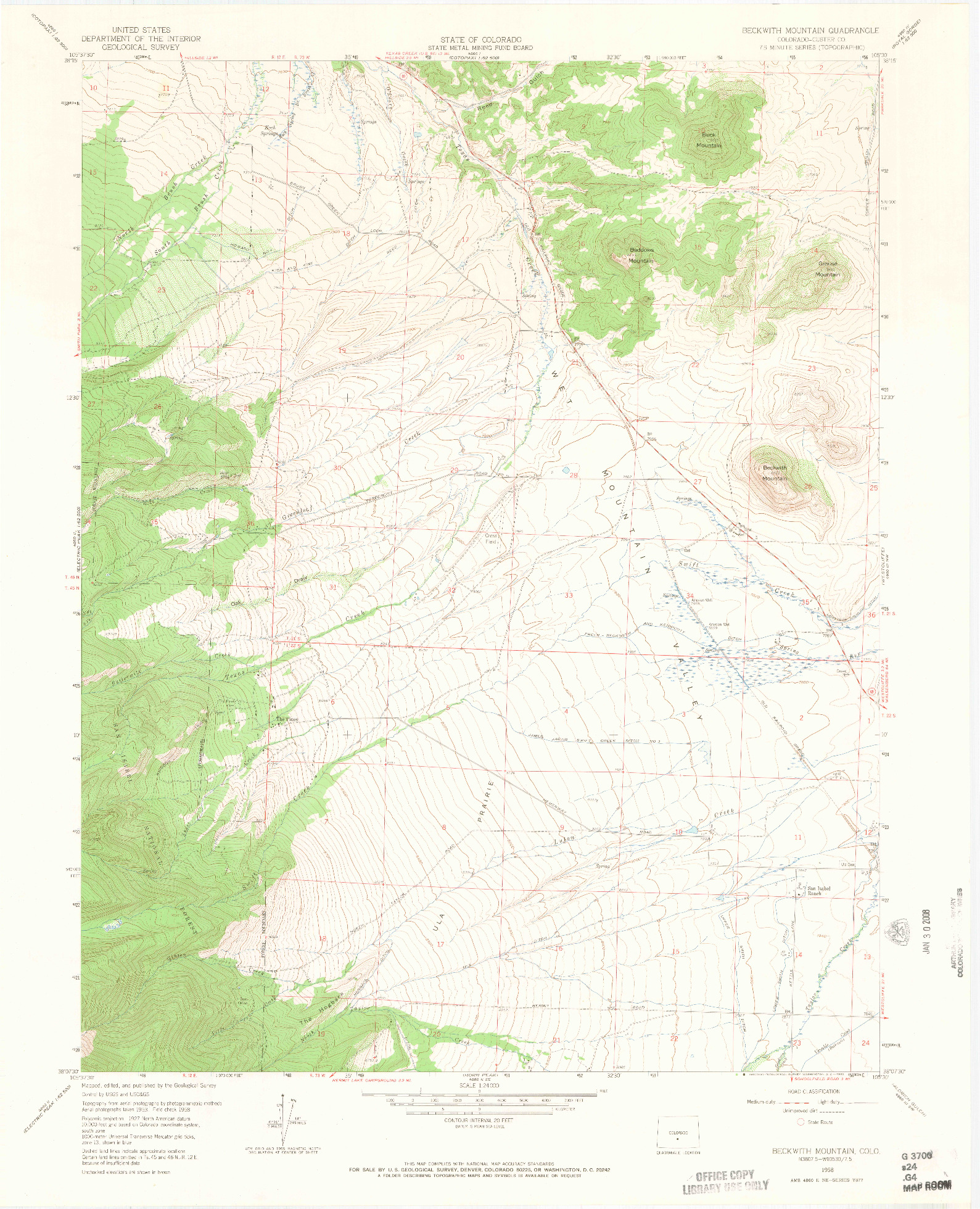 USGS 1:24000-SCALE QUADRANGLE FOR BECKWITH MOUNTAIN, CO 1958