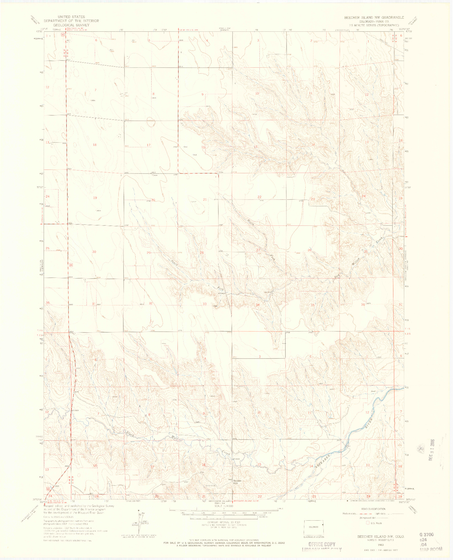 USGS 1:24000-SCALE QUADRANGLE FOR BEECHER ISLAND NW, CO 1963