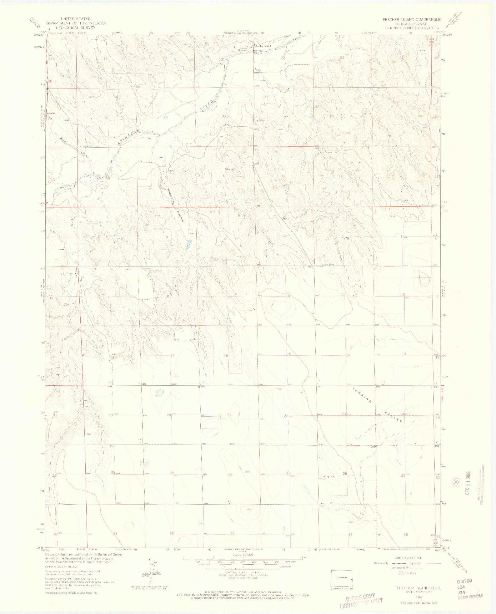 USGS 1:24000-SCALE QUADRANGLE FOR BEECHER ISLAND, CO 1963