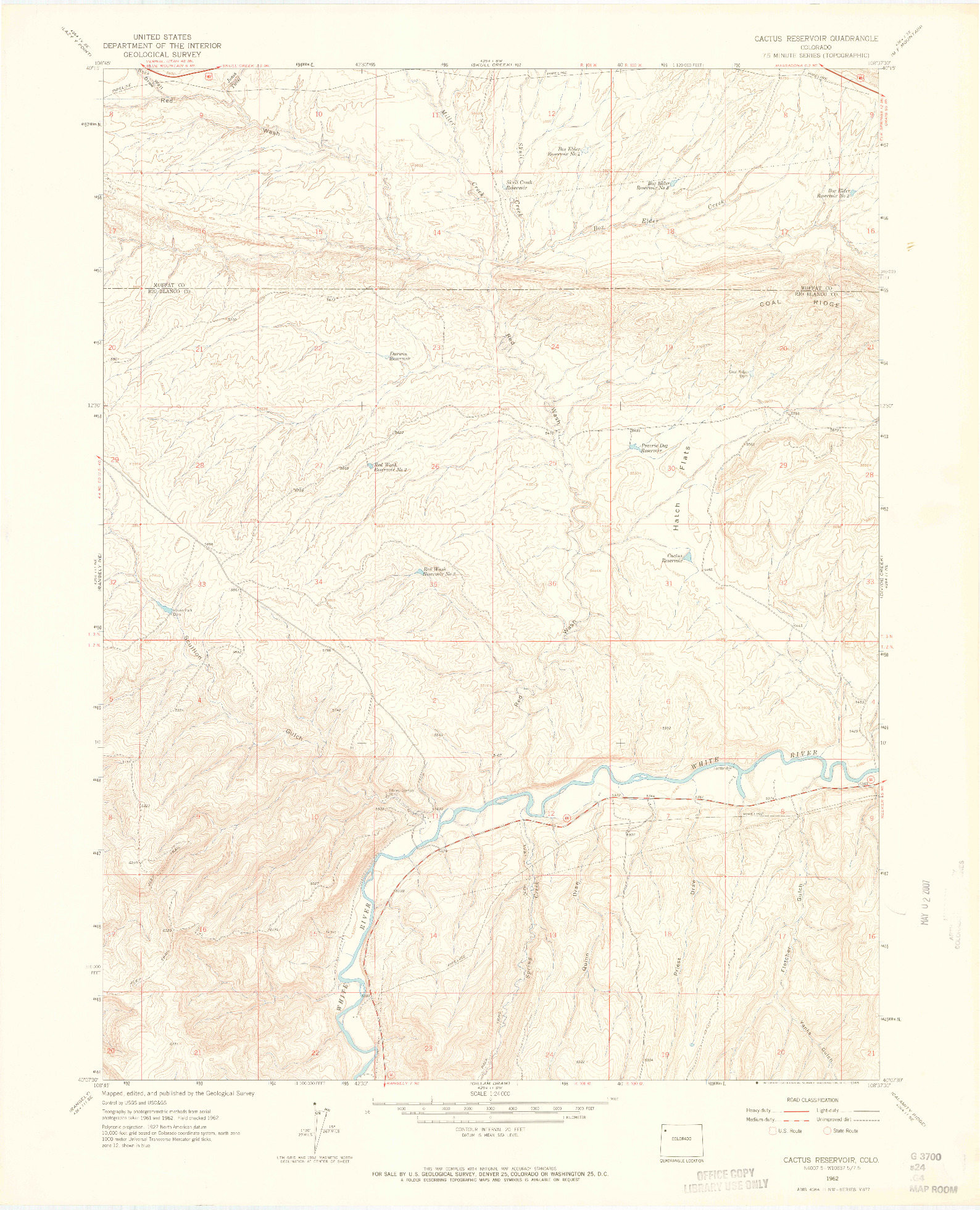 USGS 1:24000-SCALE QUADRANGLE FOR CACTUS RESERVOIR, CO 1962