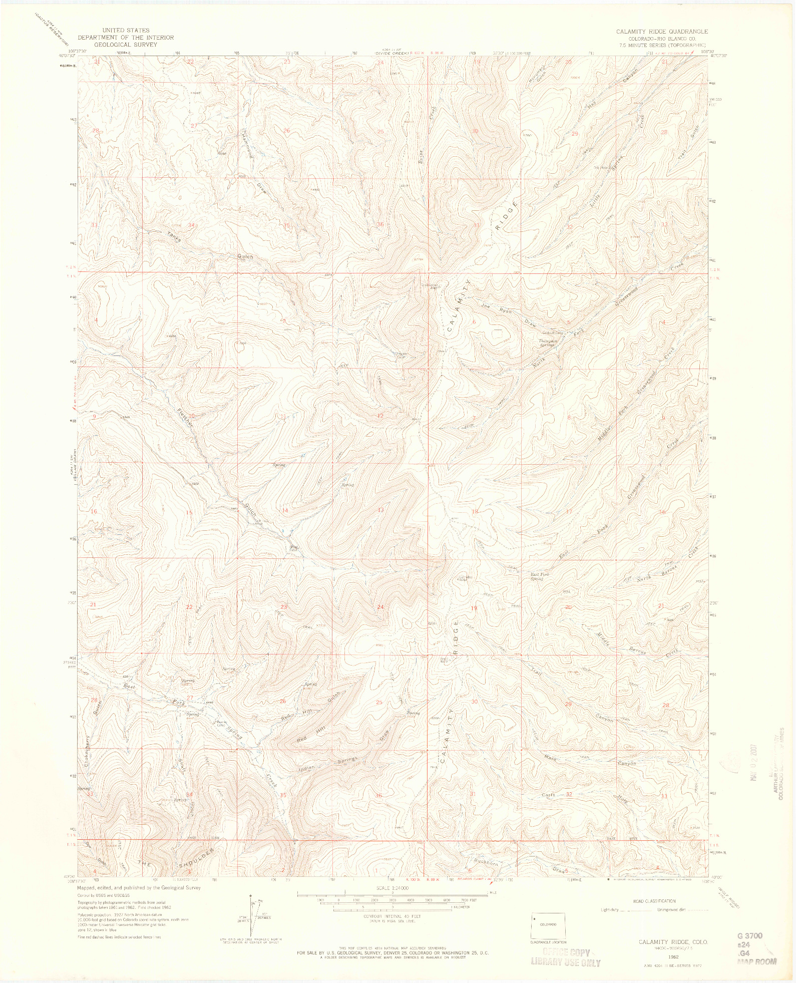 USGS 1:24000-SCALE QUADRANGLE FOR CALAMITY RIDGE, CO 1962