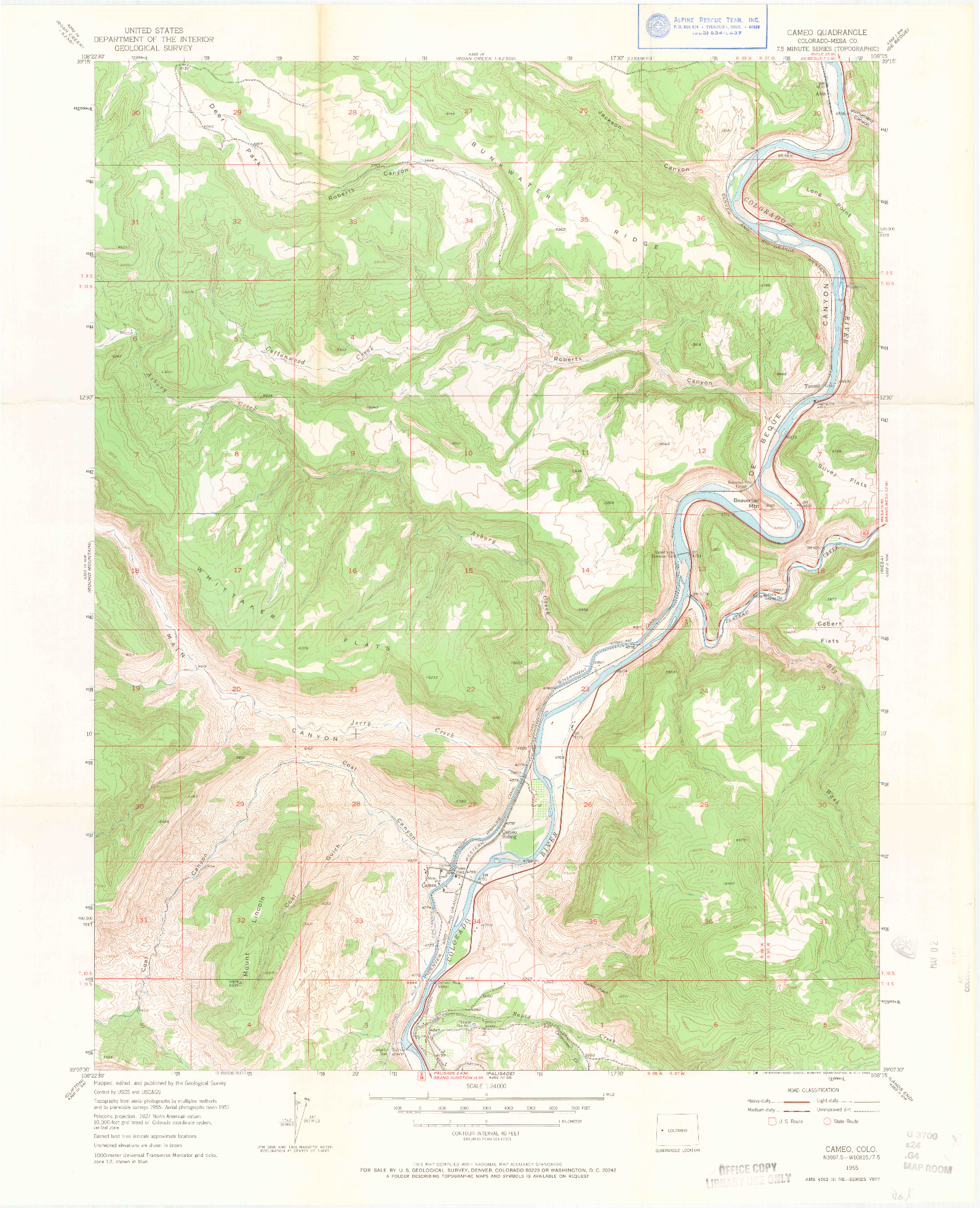 USGS 1:24000-SCALE QUADRANGLE FOR CAMEO, CO 1955