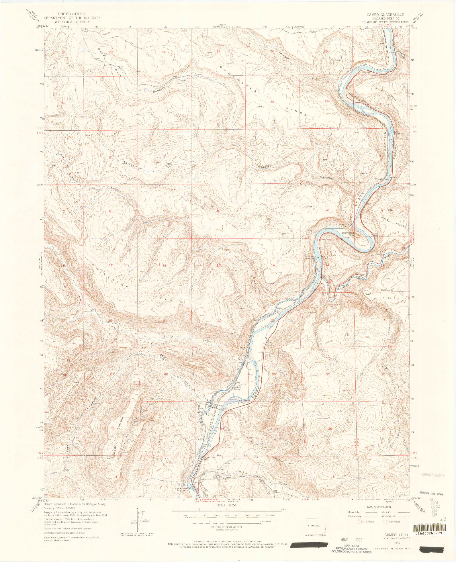 USGS 1:24000-SCALE QUADRANGLE FOR CAMEO, CO 1955