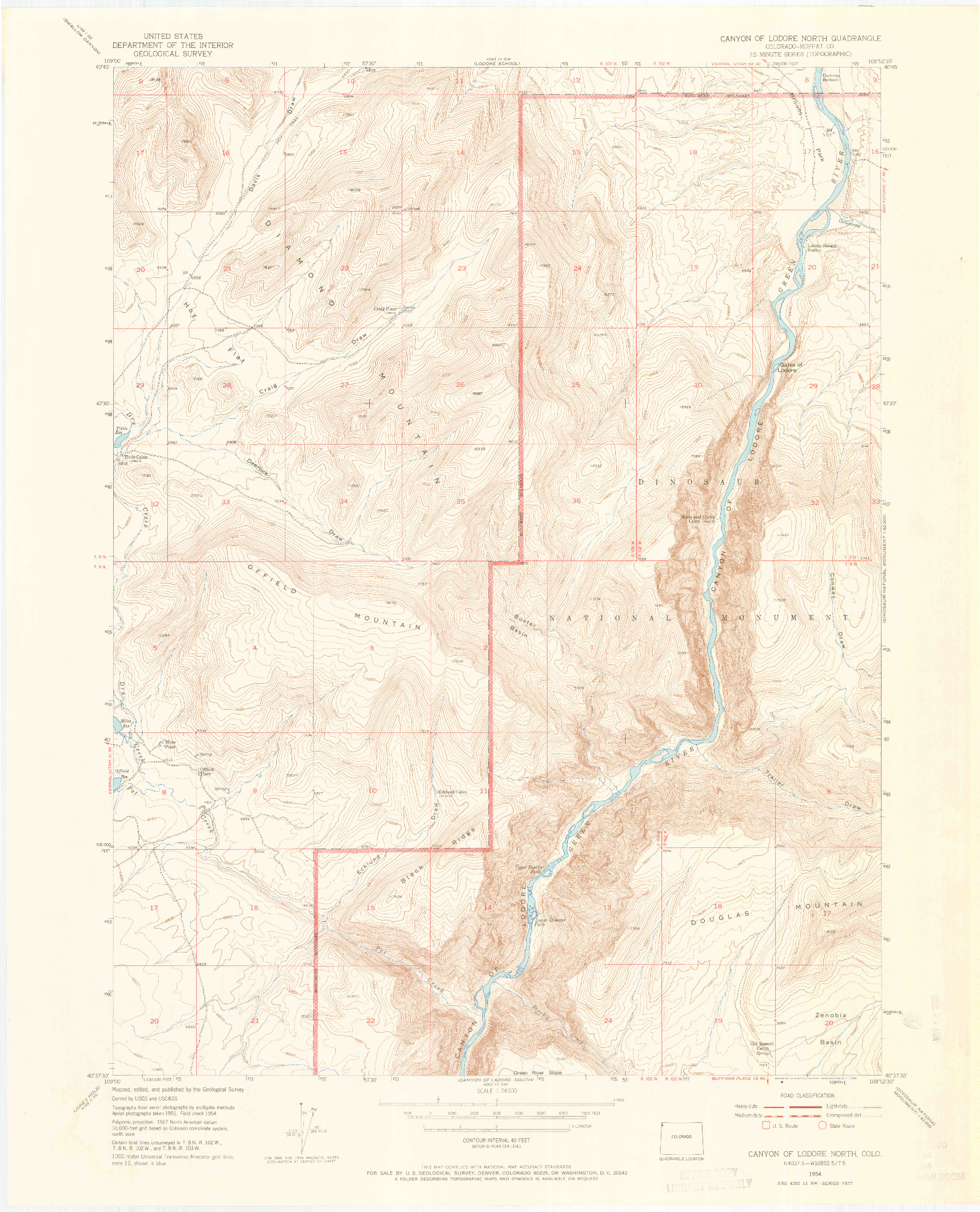 USGS 1:24000-SCALE QUADRANGLE FOR CANYON OF LODORE NORTH, CO 1954