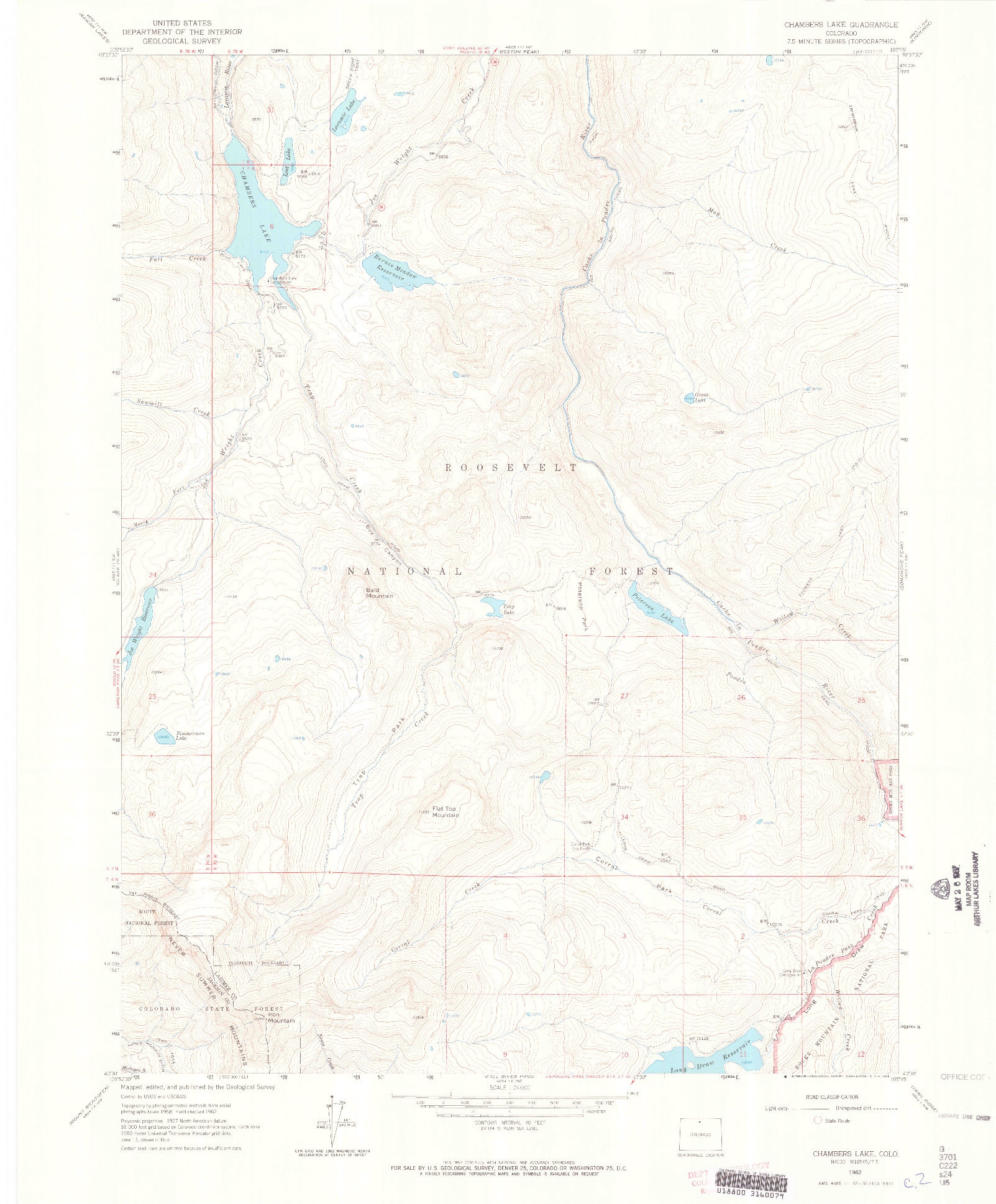 USGS 1:24000-SCALE QUADRANGLE FOR CHAMBERS LAKE, CO 1962