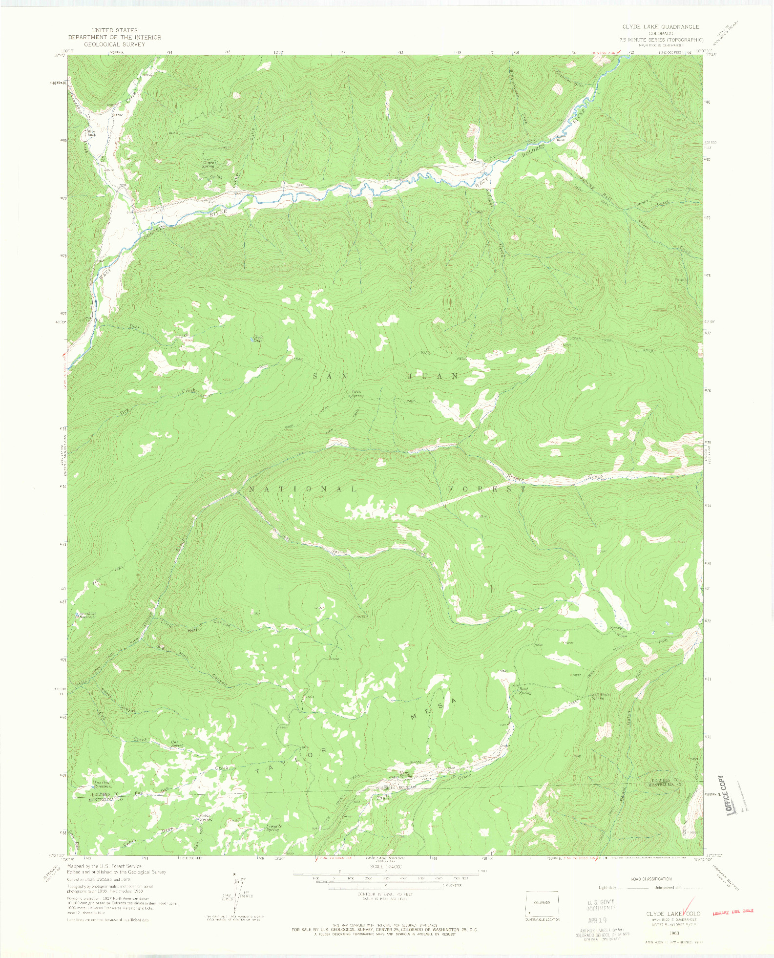 USGS 1:24000-SCALE QUADRANGLE FOR CLYDE LAKE, CO 1963