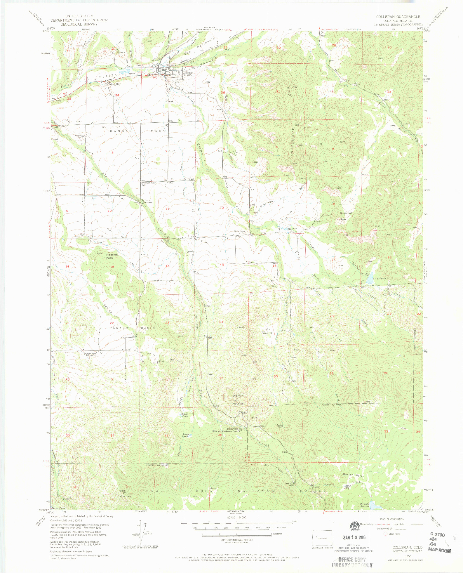 USGS 1:24000-SCALE QUADRANGLE FOR COLLBRAN, CO 1955