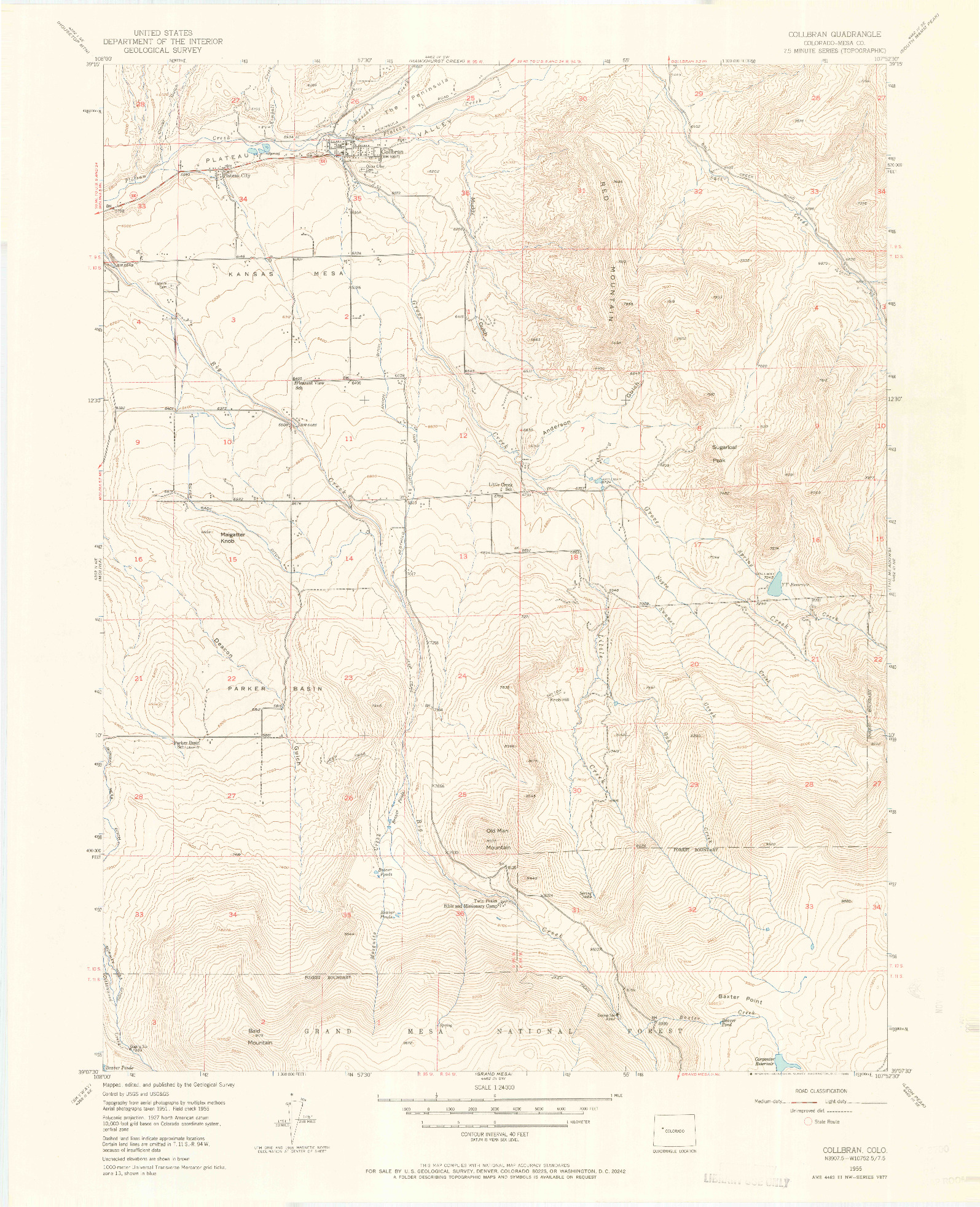 USGS 1:24000-SCALE QUADRANGLE FOR COLLBRAN, CO 1955