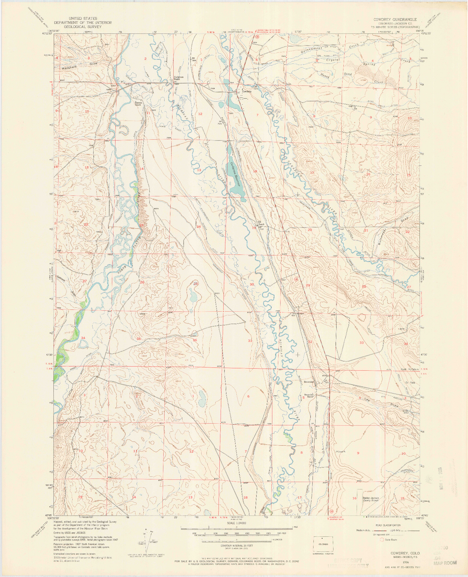 USGS 1:24000-SCALE QUADRANGLE FOR COWDREY, CO 1956