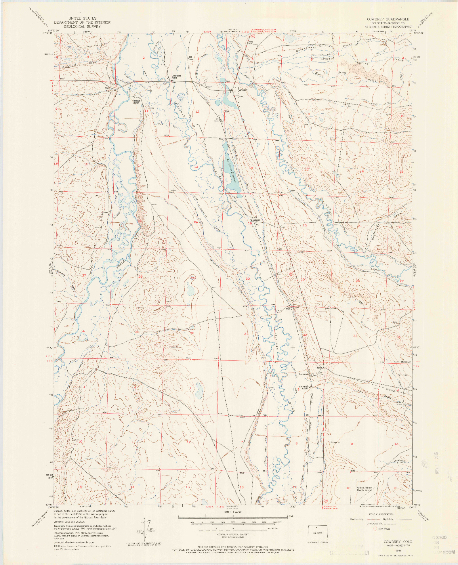 USGS 1:24000-SCALE QUADRANGLE FOR COWDREY, CO 1956
