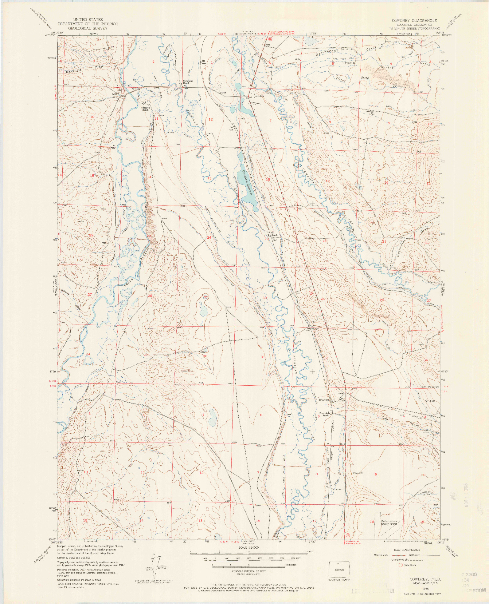 USGS 1:24000-SCALE QUADRANGLE FOR COWDREY, CO 1956