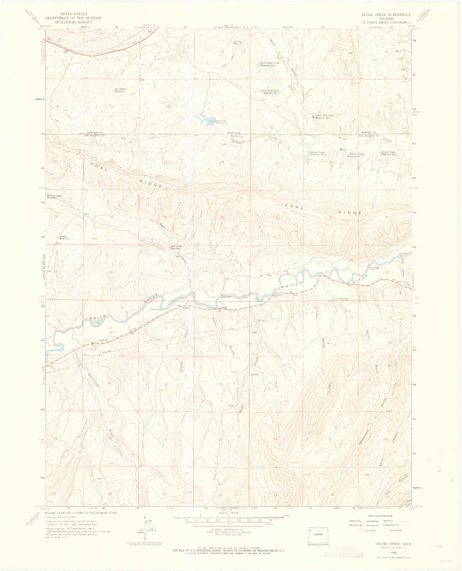 USGS 1:24000-SCALE QUADRANGLE FOR DIVIDE CREEK, CO 1962