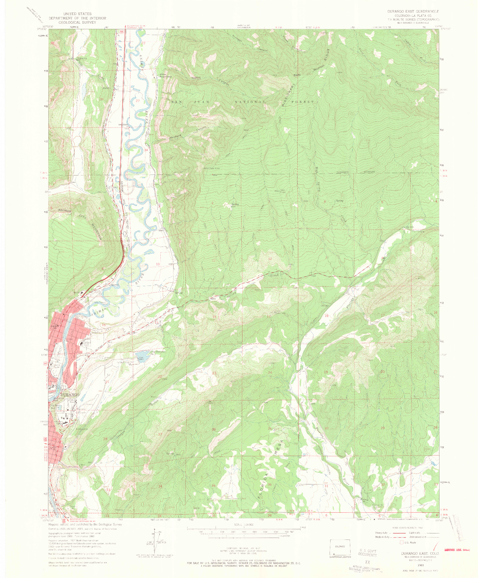 USGS 1:24000-SCALE QUADRANGLE FOR DURANGO EAST, CO 1963