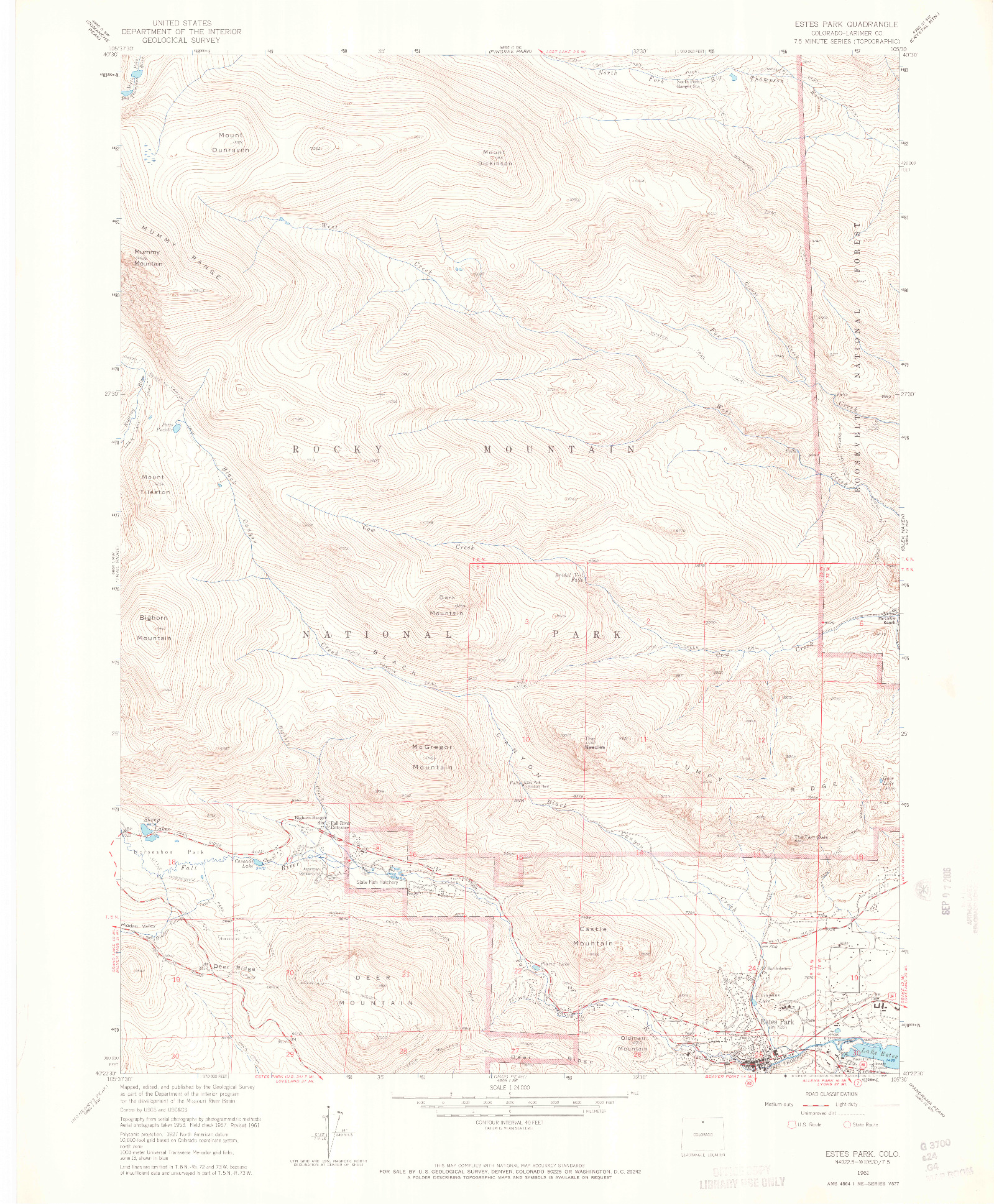 USGS 1:24000-SCALE QUADRANGLE FOR ESTES PARK, CO 1961