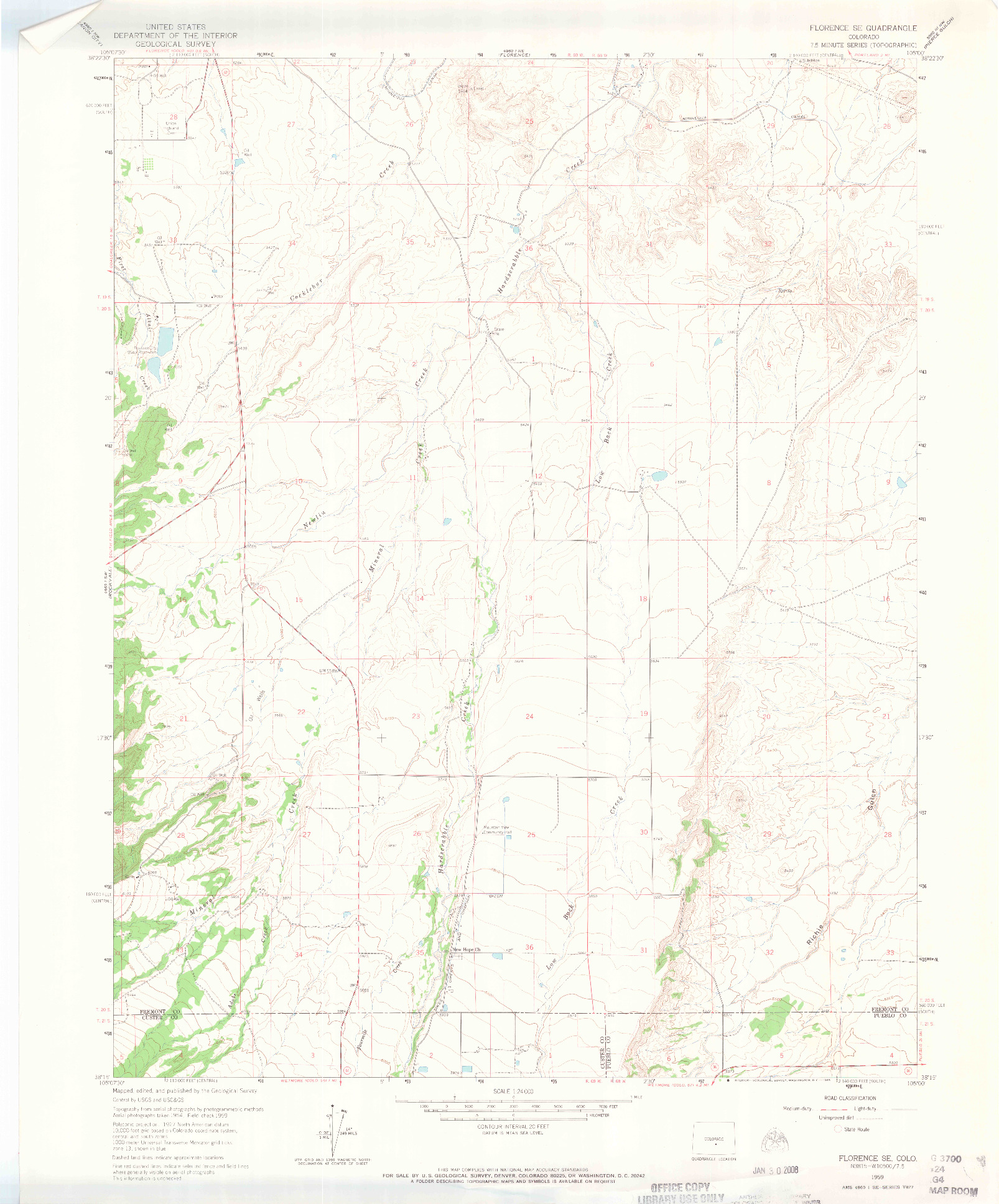 USGS 1:24000-SCALE QUADRANGLE FOR FLORENCE SE, CO 1959