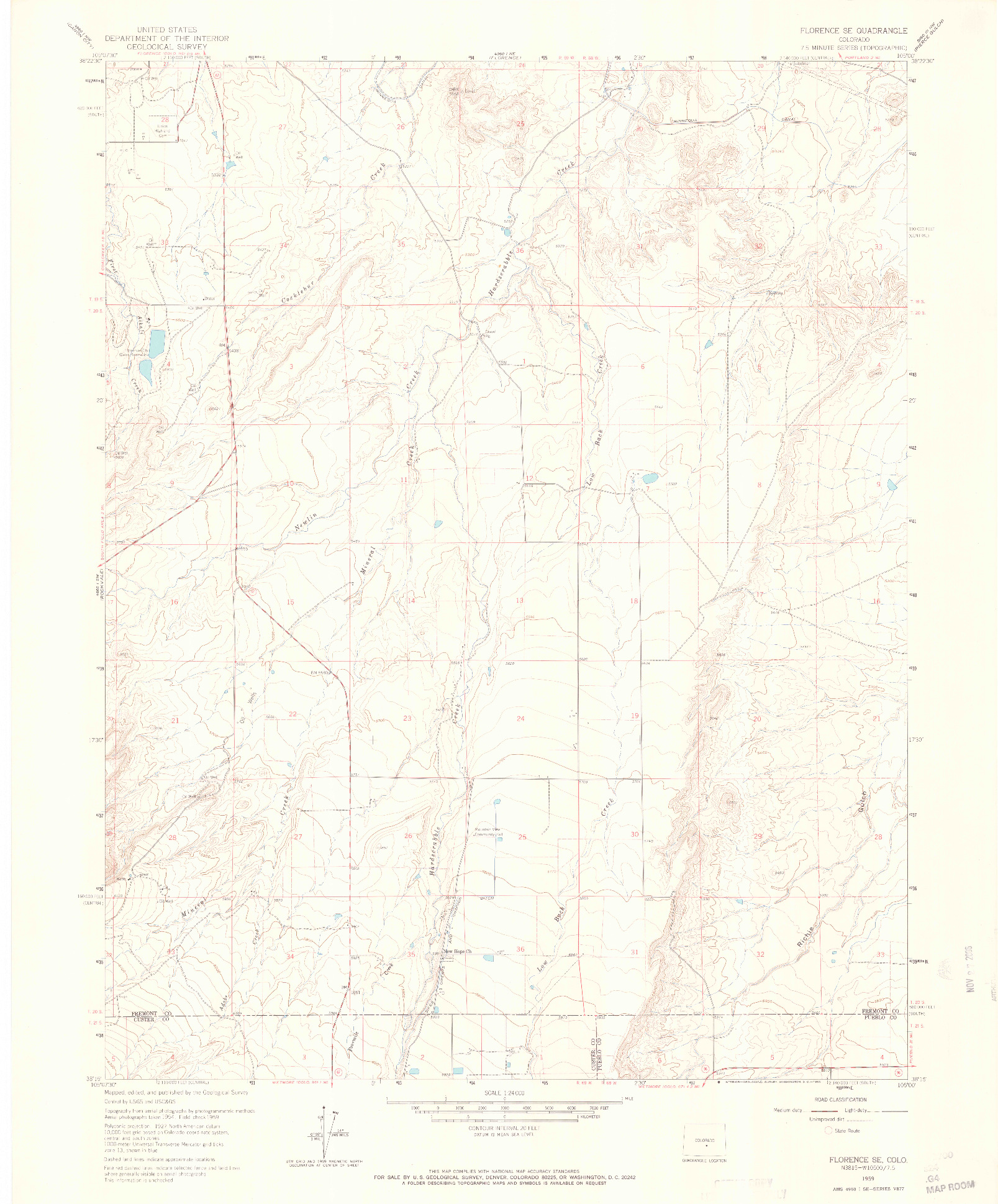 USGS 1:24000-SCALE QUADRANGLE FOR FLORENCE SE, CO 1959