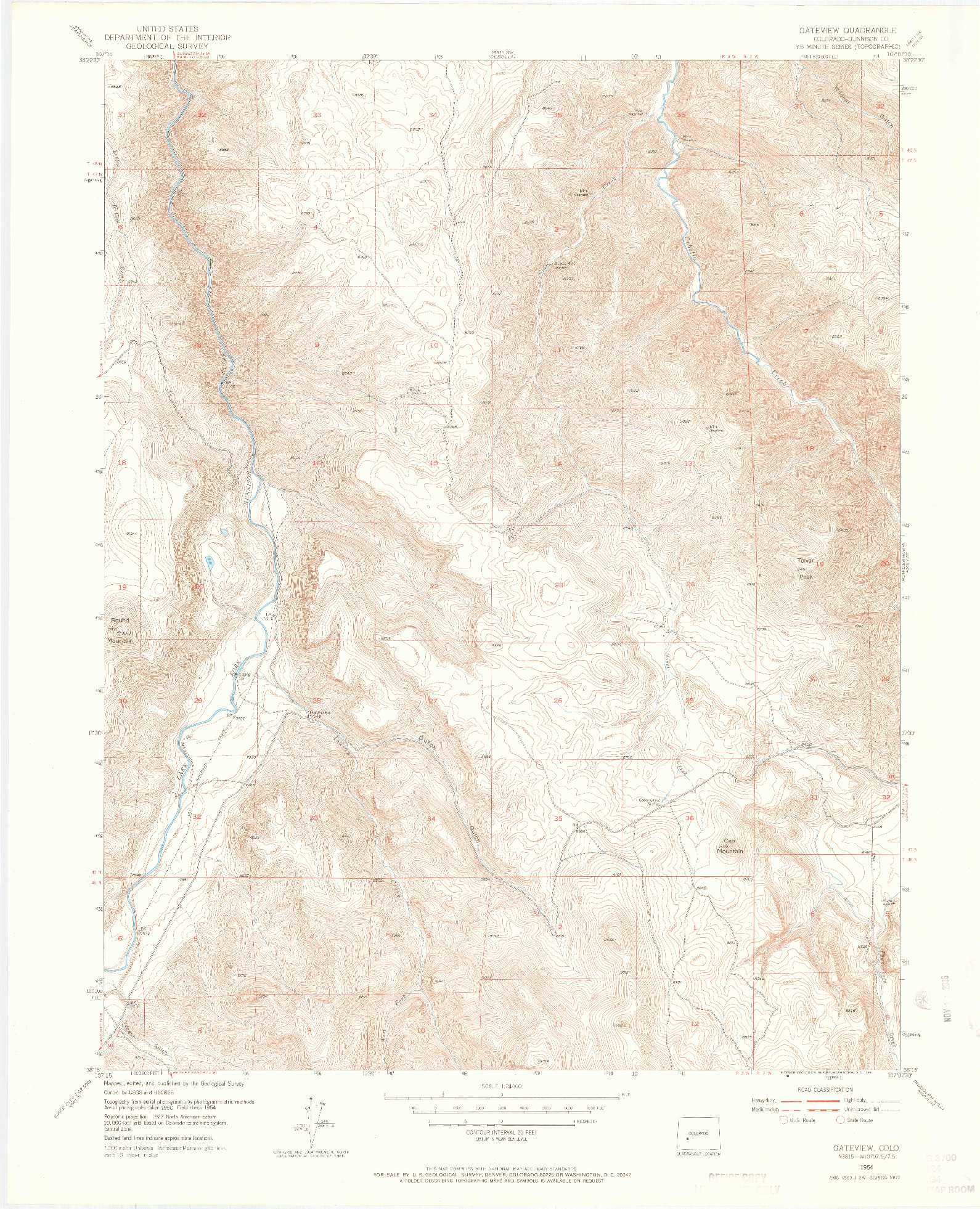 USGS 1:24000-SCALE QUADRANGLE FOR GATEVIEW, CO 1954