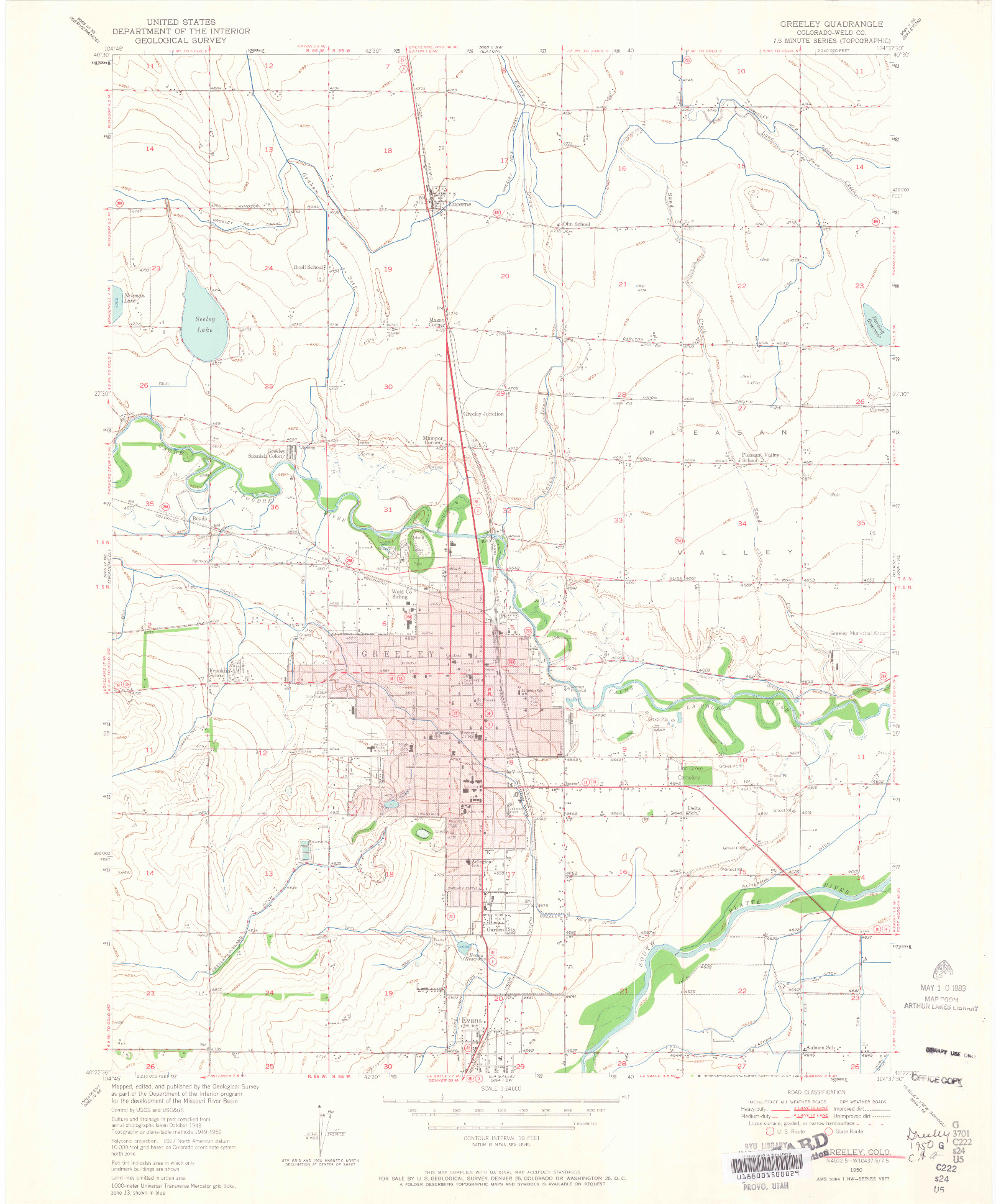 USGS 1:24000-SCALE QUADRANGLE FOR GREELEY, CO 1950