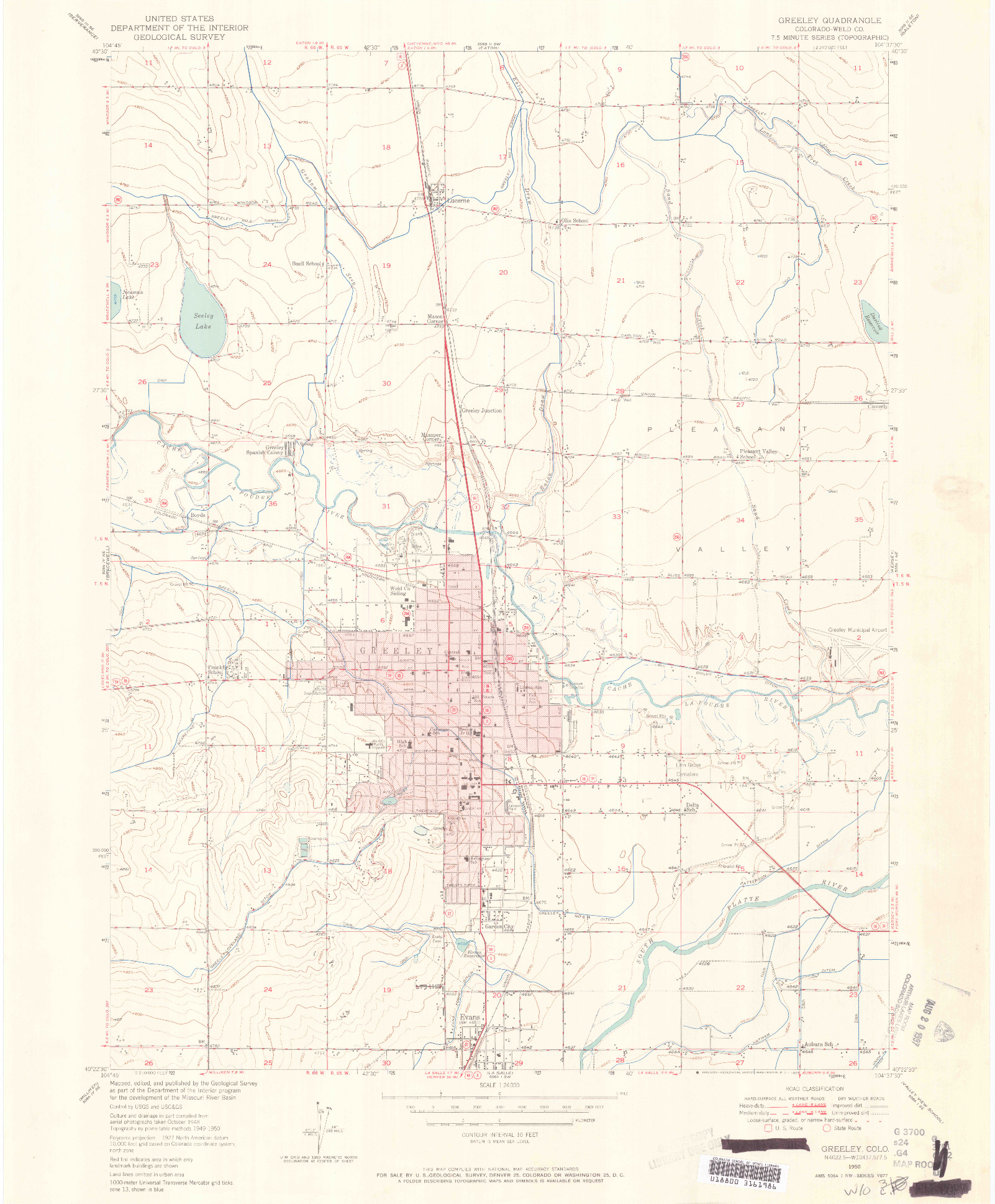 USGS 1:24000-SCALE QUADRANGLE FOR GREELEY, CO 1950