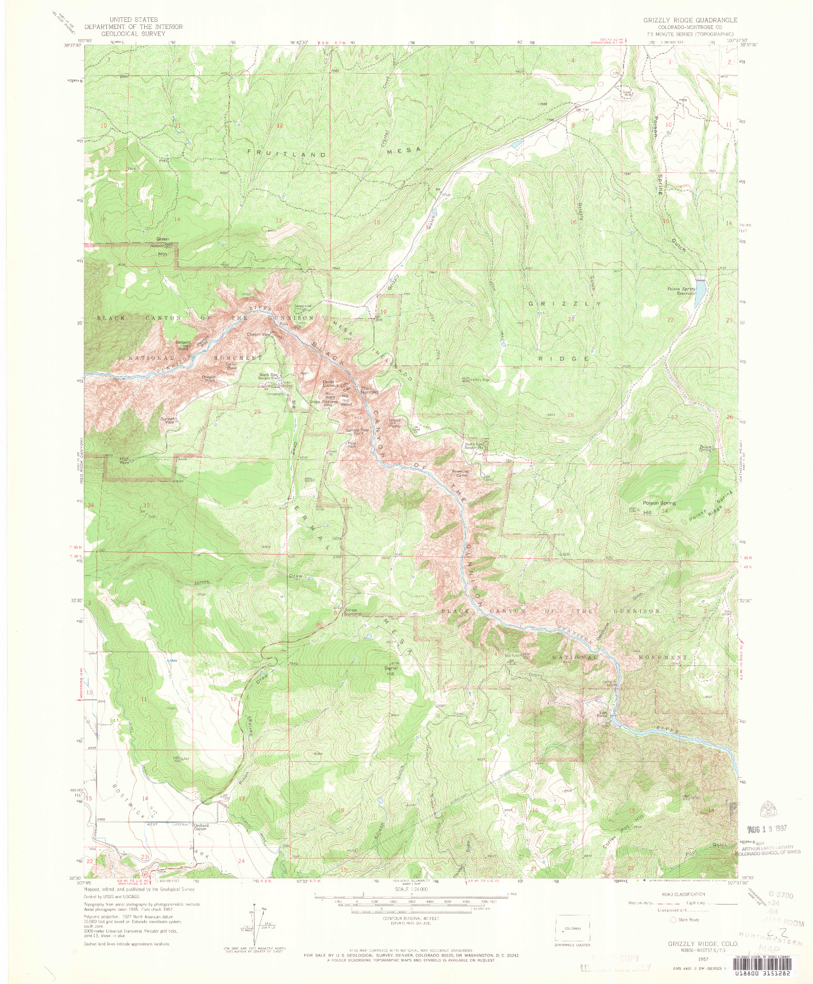 USGS 1:24000-SCALE QUADRANGLE FOR GRIZZLY RIDGE, CO 1957