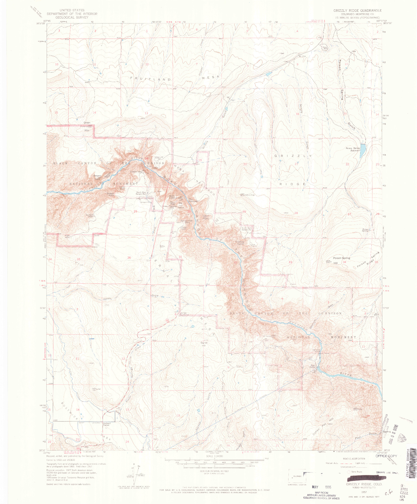 USGS 1:24000-SCALE QUADRANGLE FOR GRIZZLY RIDGE, CO 1957