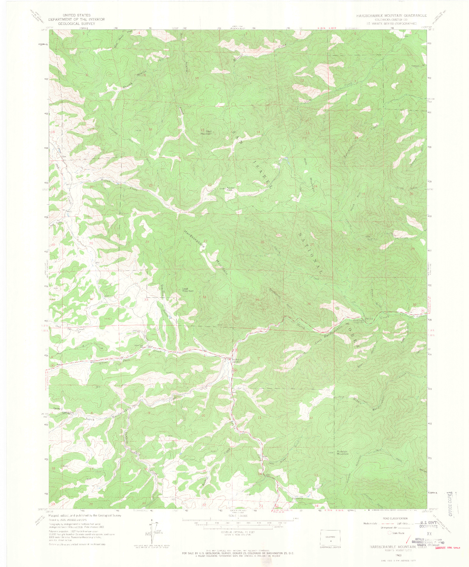 USGS 1:24000-SCALE QUADRANGLE FOR HARDSCRABBLE MOUNTAIN, CO 1963