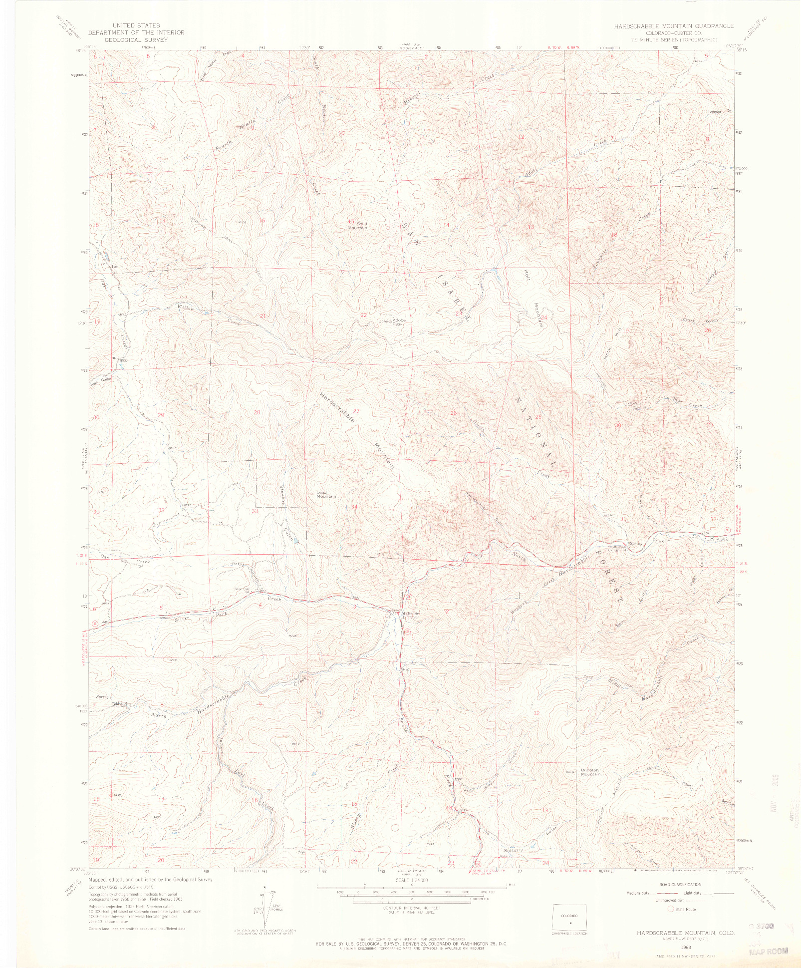 USGS 1:24000-SCALE QUADRANGLE FOR HARDSCRABBLE MOUNTAIN, CO 1963