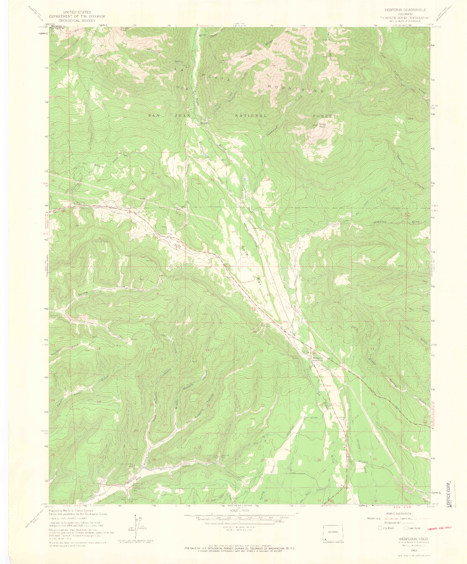 USGS 1:24000-SCALE QUADRANGLE FOR HESPERUS, CO 1963