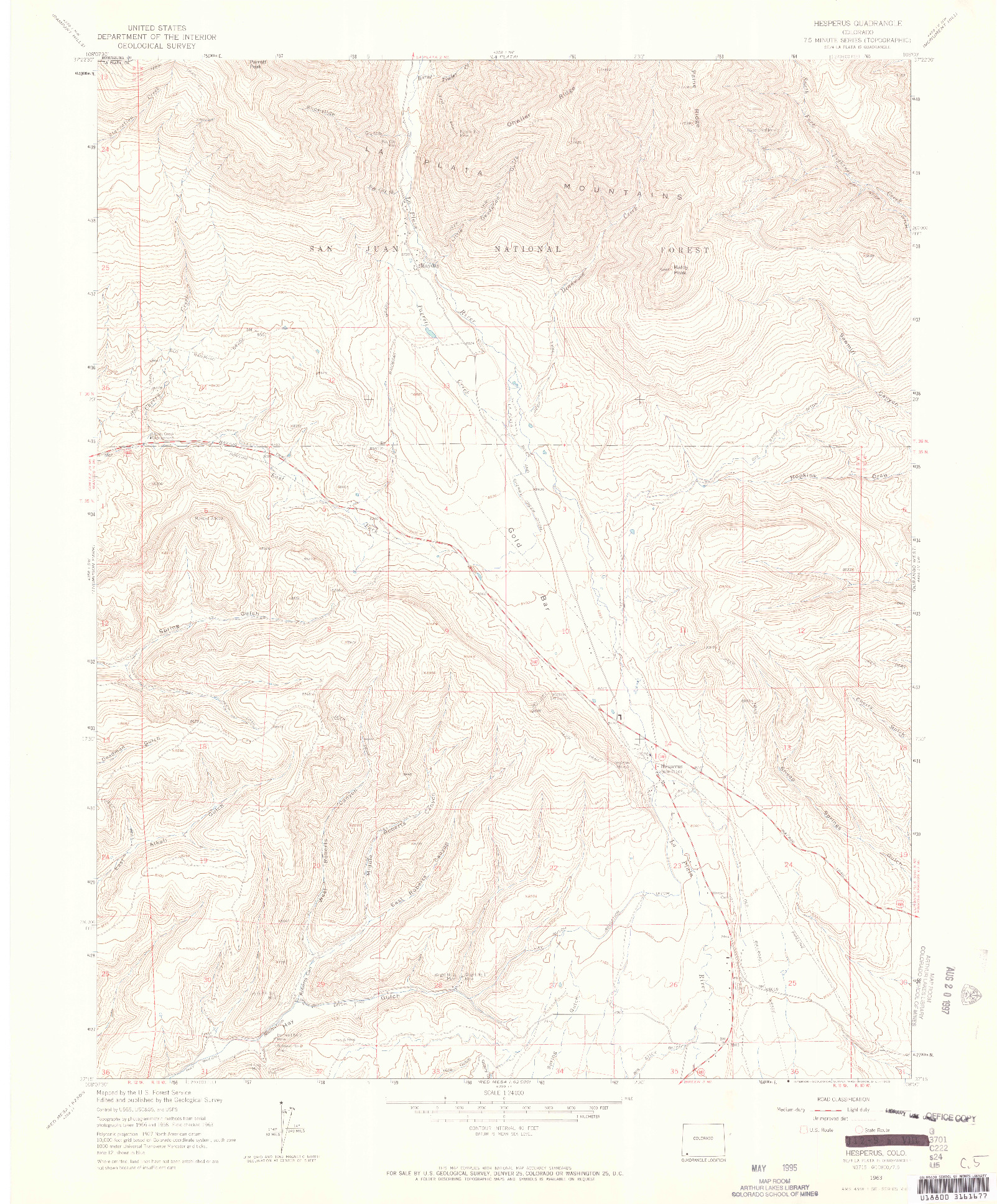 USGS 1:24000-SCALE QUADRANGLE FOR HESPERUS, CO 1963