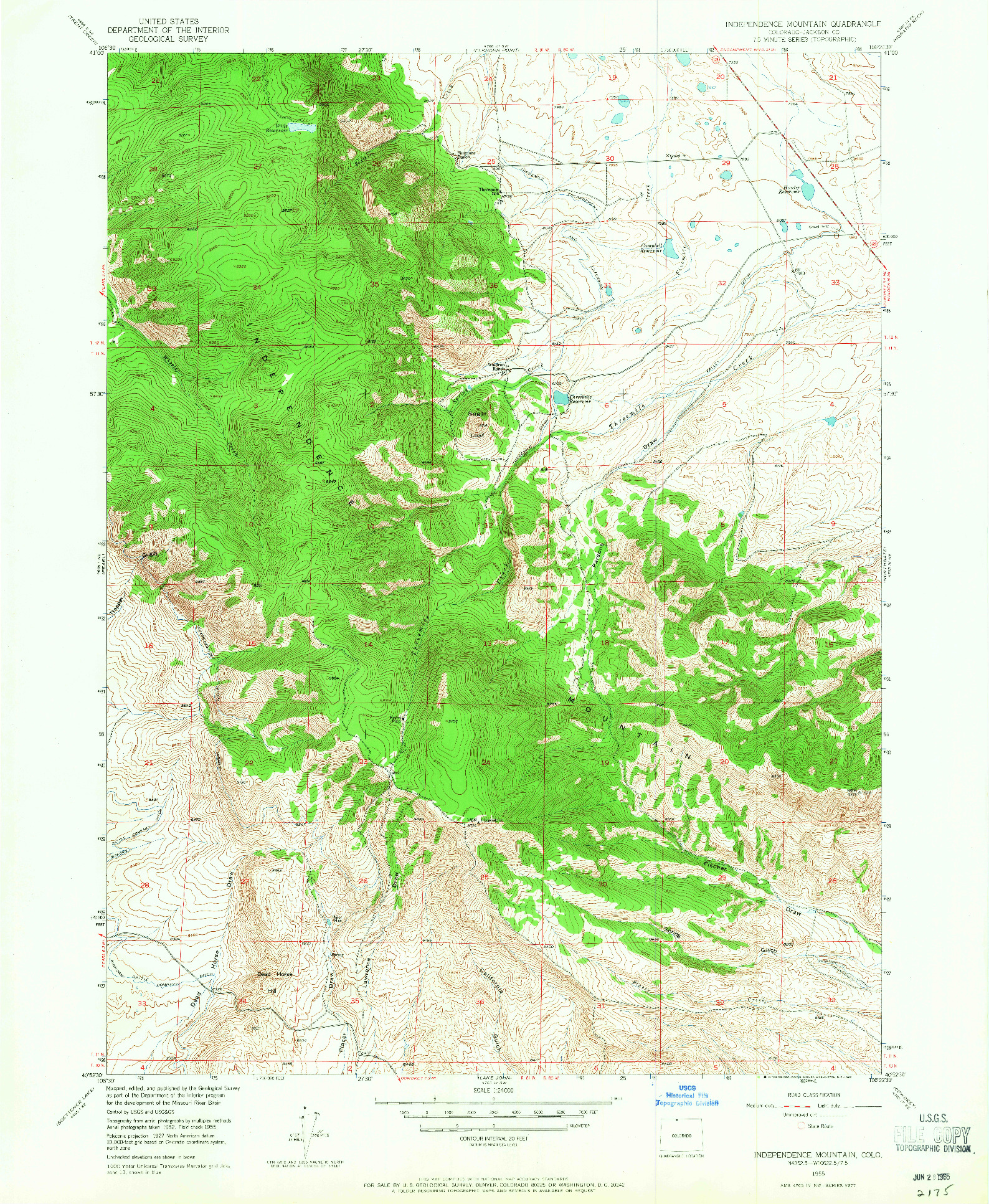 USGS 1:24000-SCALE QUADRANGLE FOR INDEPENDENCE MOUNTAIN, CO 1955