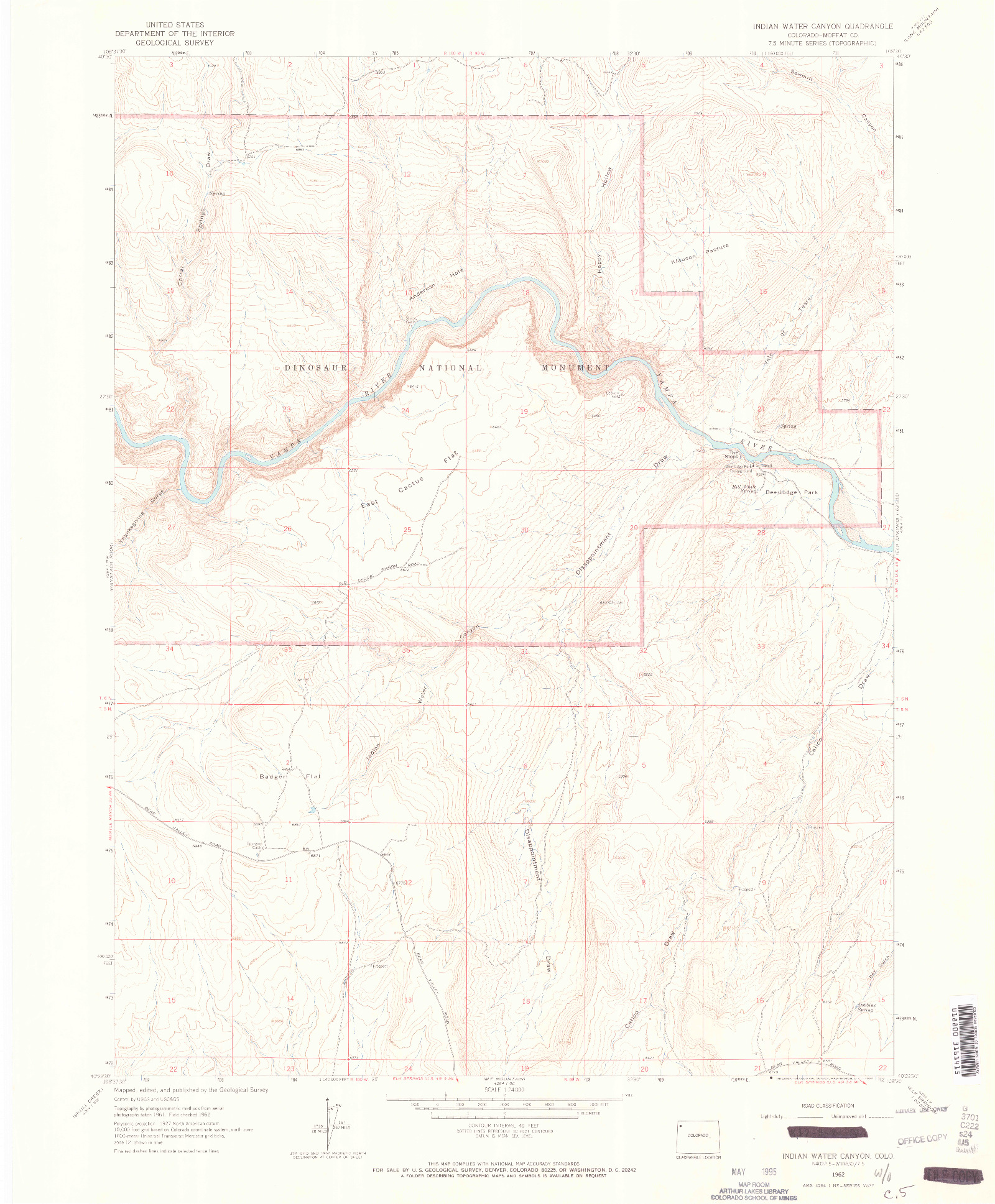 USGS 1:24000-SCALE QUADRANGLE FOR INDIAN WATER CANYON, CO 1962