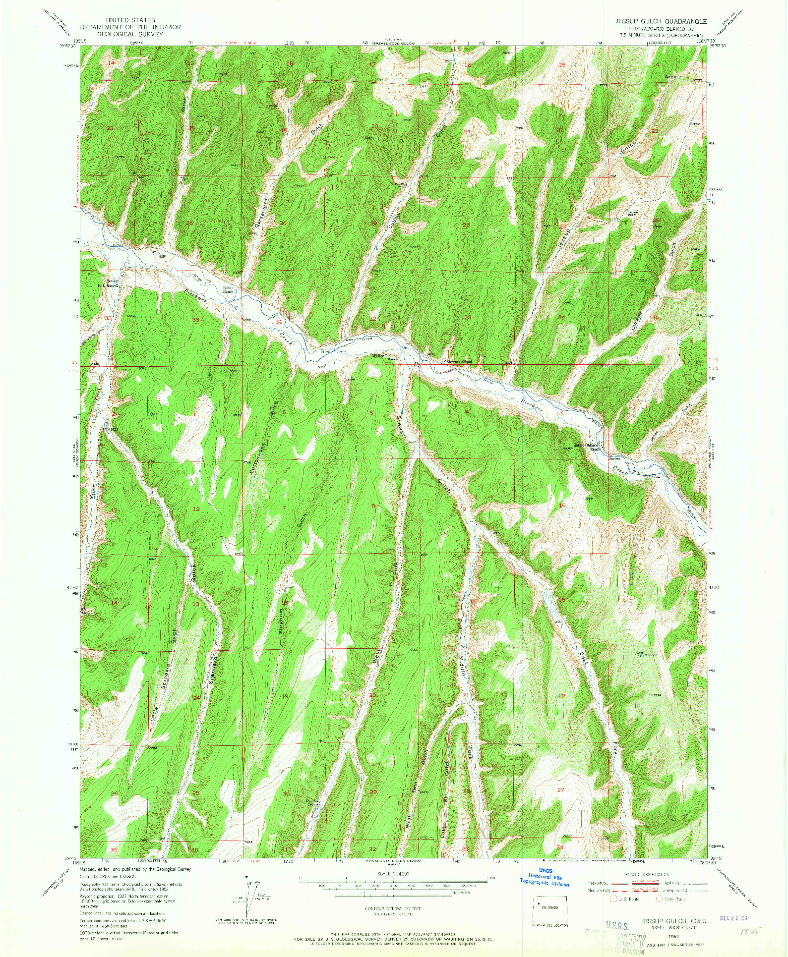 USGS 1:24000-SCALE QUADRANGLE FOR JESSUP GULCH, CO 1952