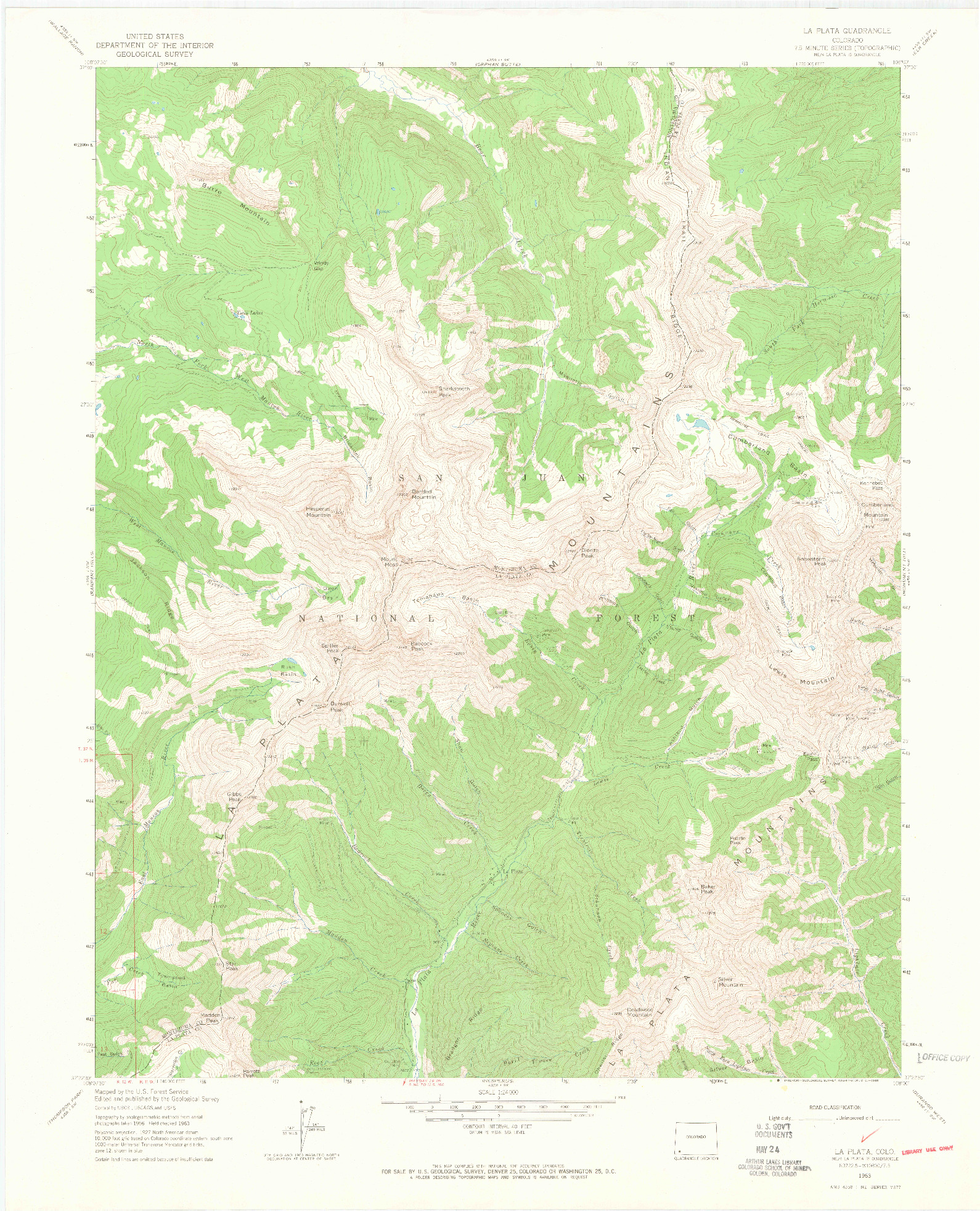 USGS 1:24000-SCALE QUADRANGLE FOR LA PLATA, CO 1963