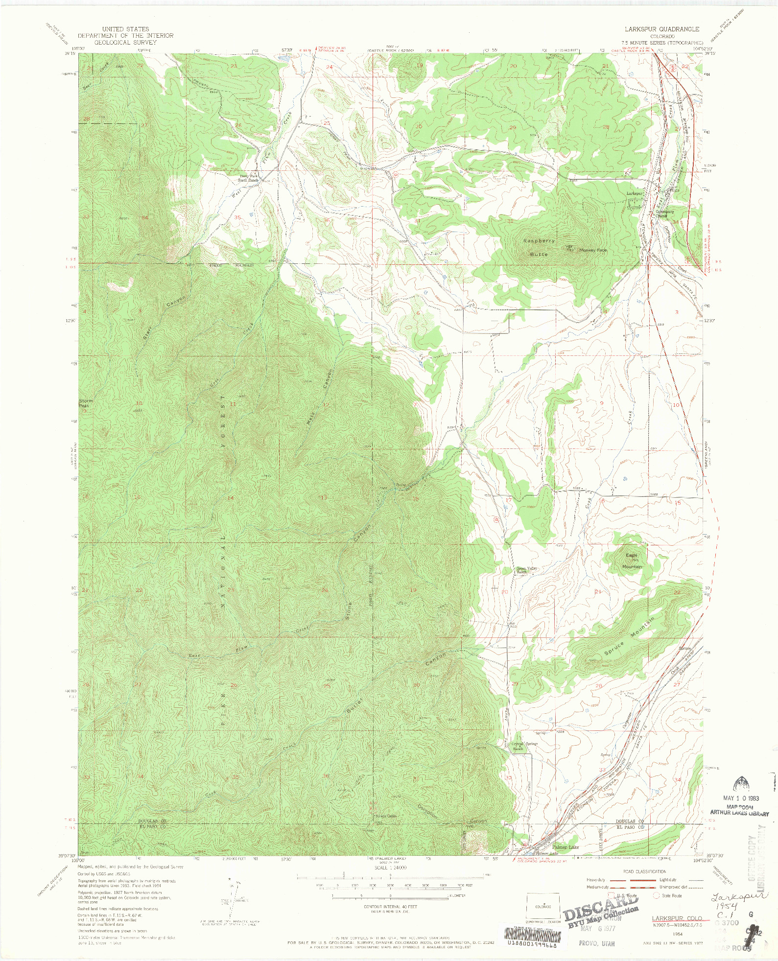 USGS 1:24000-SCALE QUADRANGLE FOR LARKSPUR, CO 1954