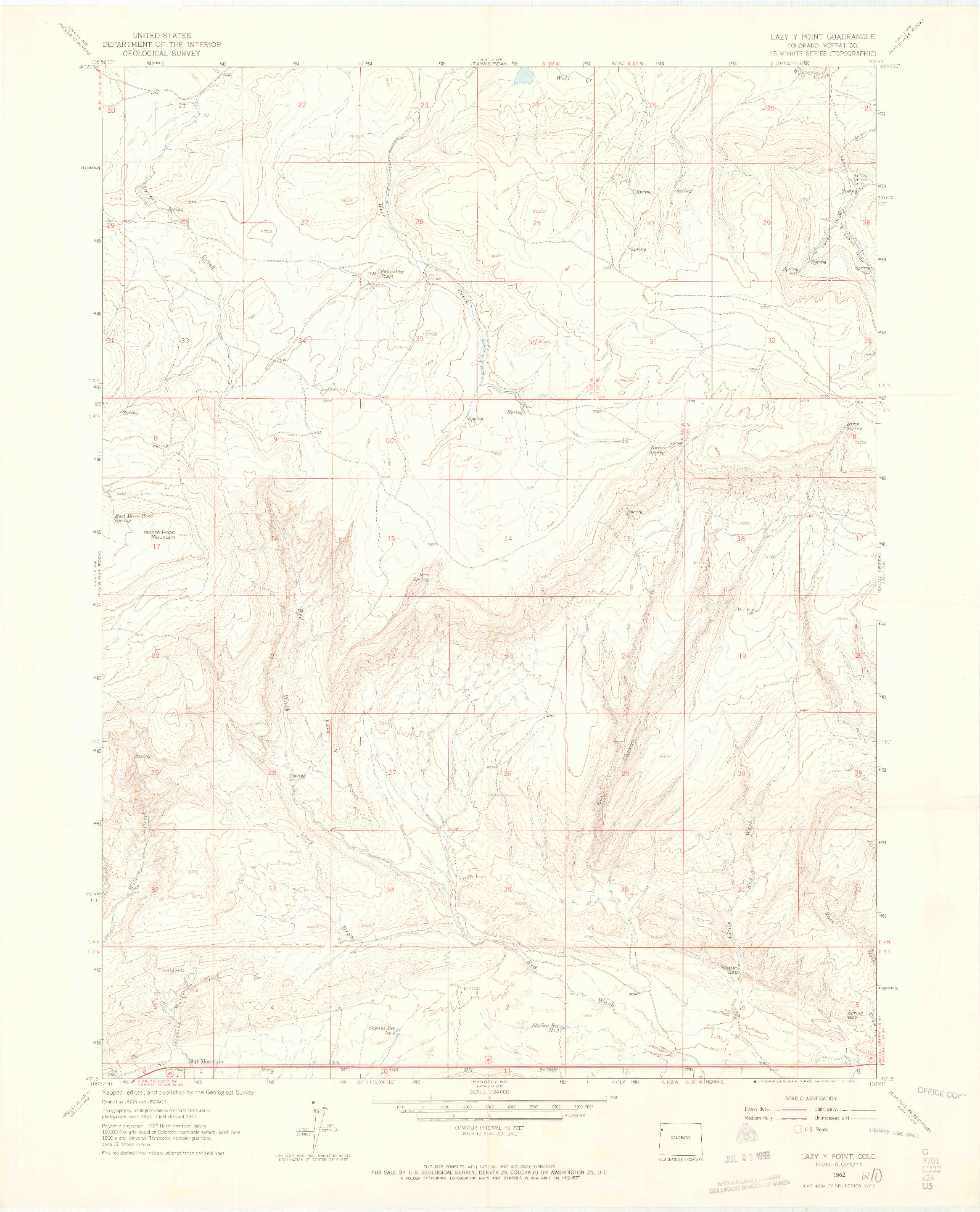 USGS 1:24000-SCALE QUADRANGLE FOR LAZY Y POINT, CO 1962