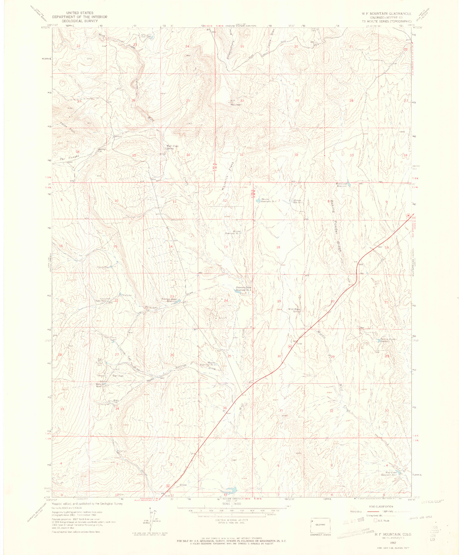 USGS 1:24000-SCALE QUADRANGLE FOR M F MOUNTAIN, CO 1962