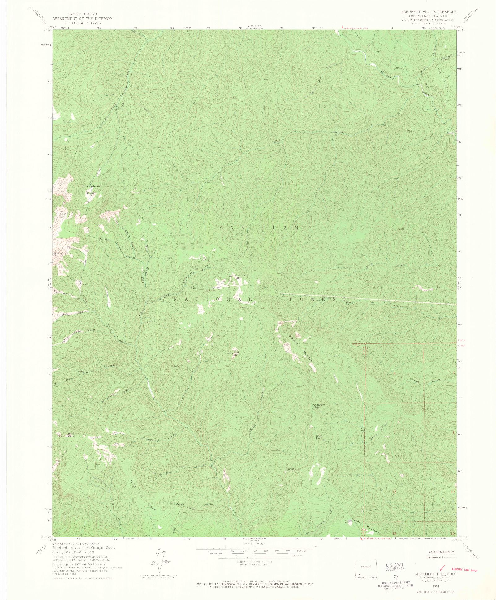 USGS 1:24000-SCALE QUADRANGLE FOR MONUMENT HILL, CO 1963