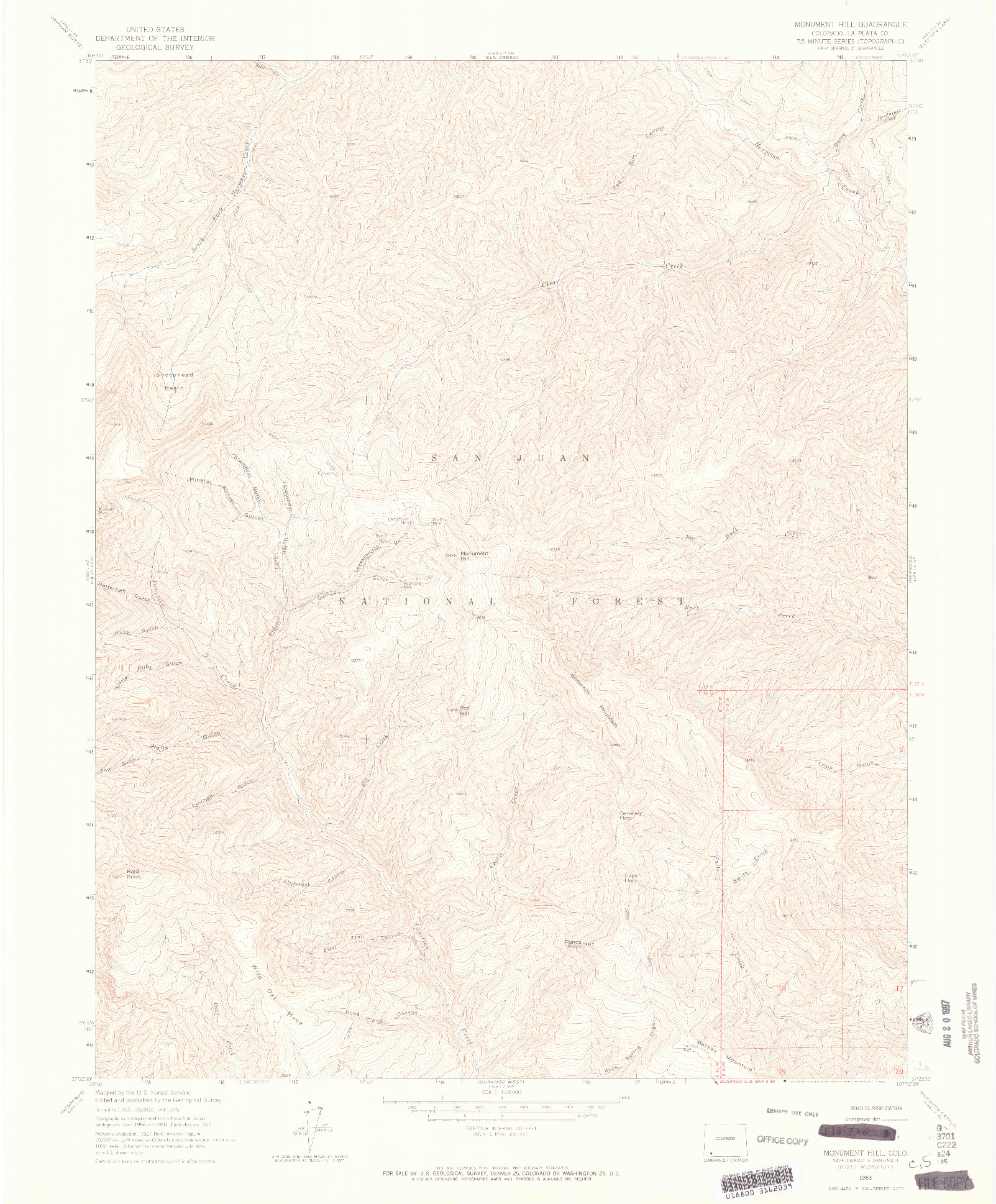 USGS 1:24000-SCALE QUADRANGLE FOR MONUMENT HILL, CO 1963