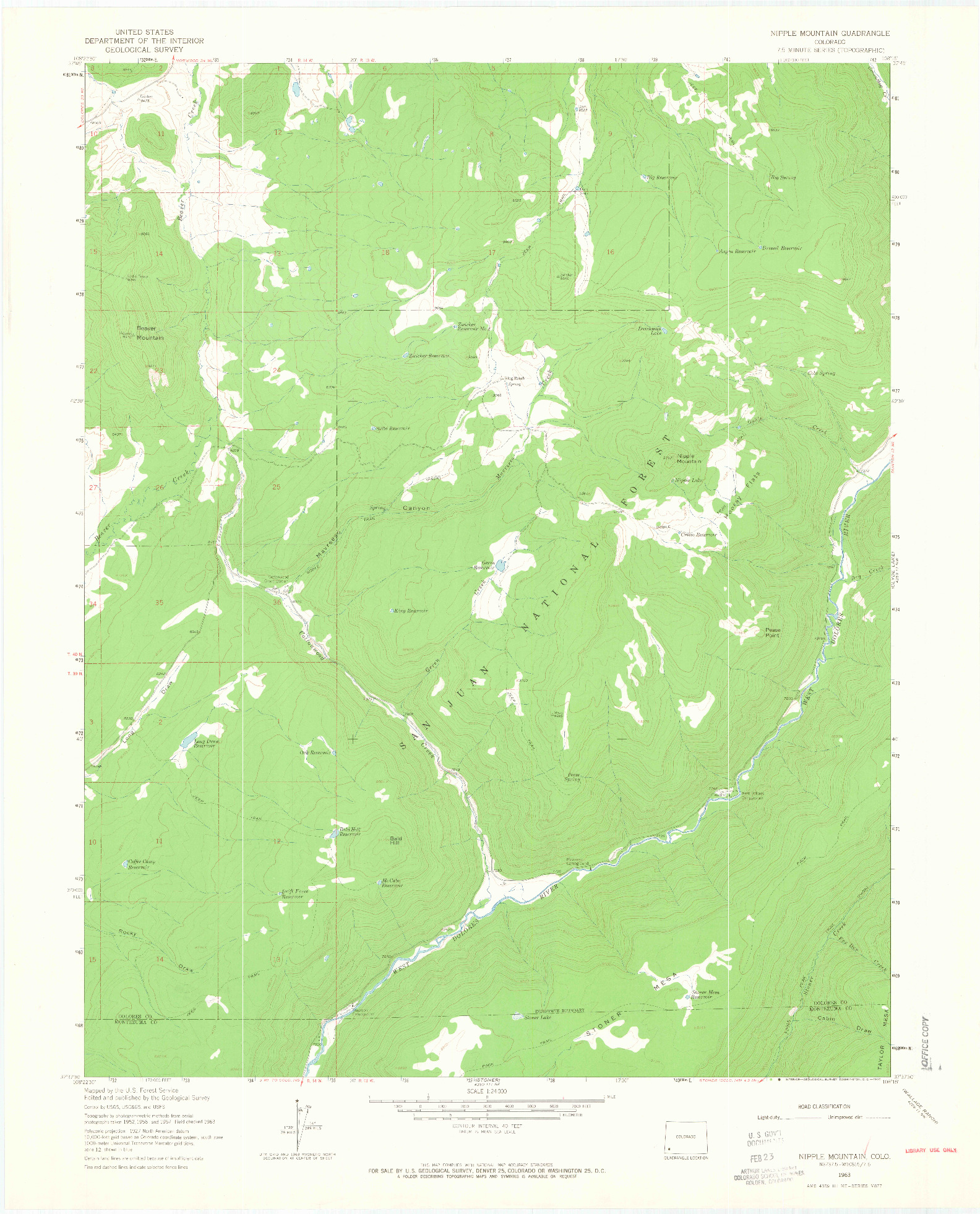 USGS 1:24000-SCALE QUADRANGLE FOR NIPPLE MOUNTAIN, CO 1963