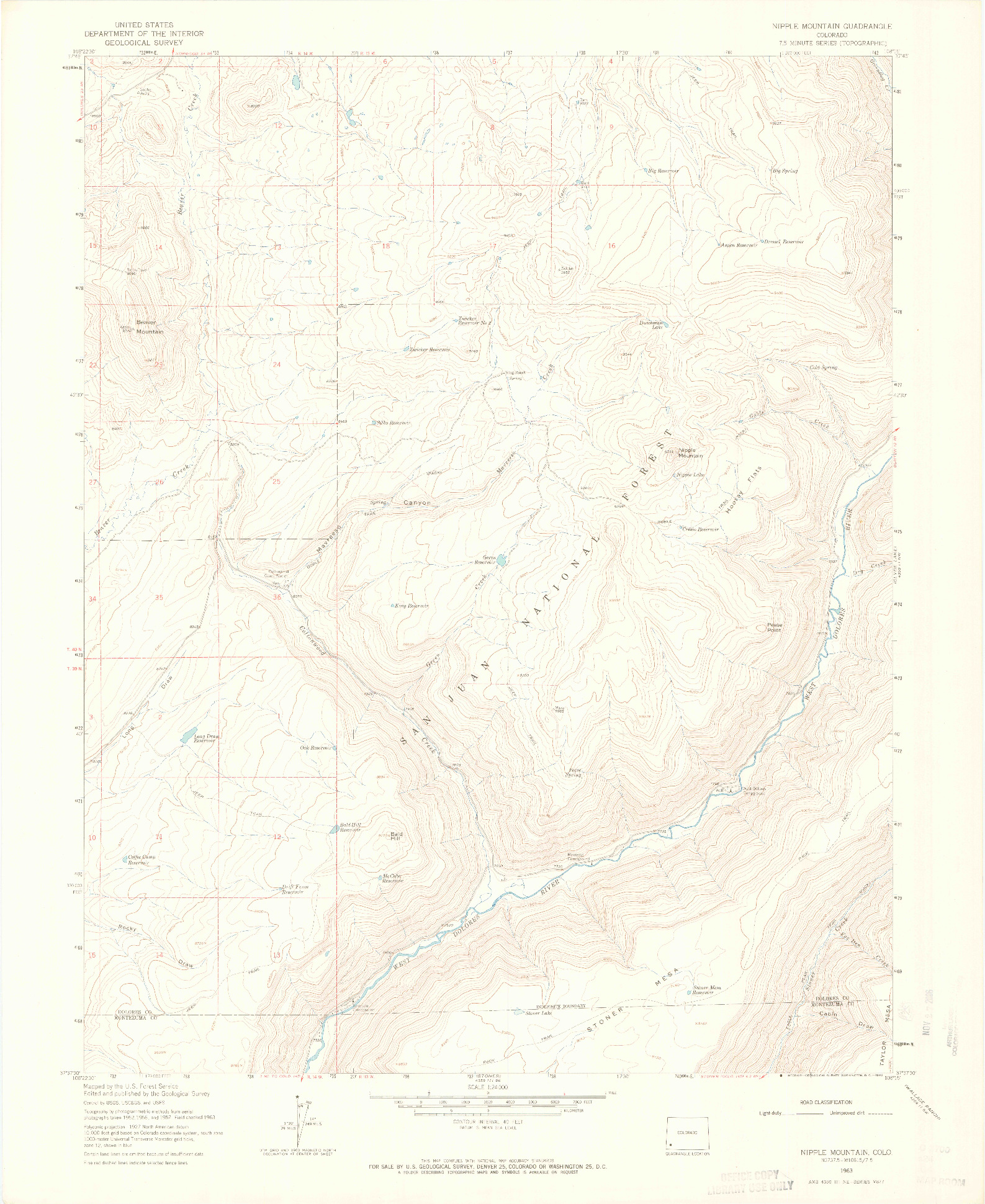 USGS 1:24000-SCALE QUADRANGLE FOR NIPPLE MOUNTAIN, CO 1963
