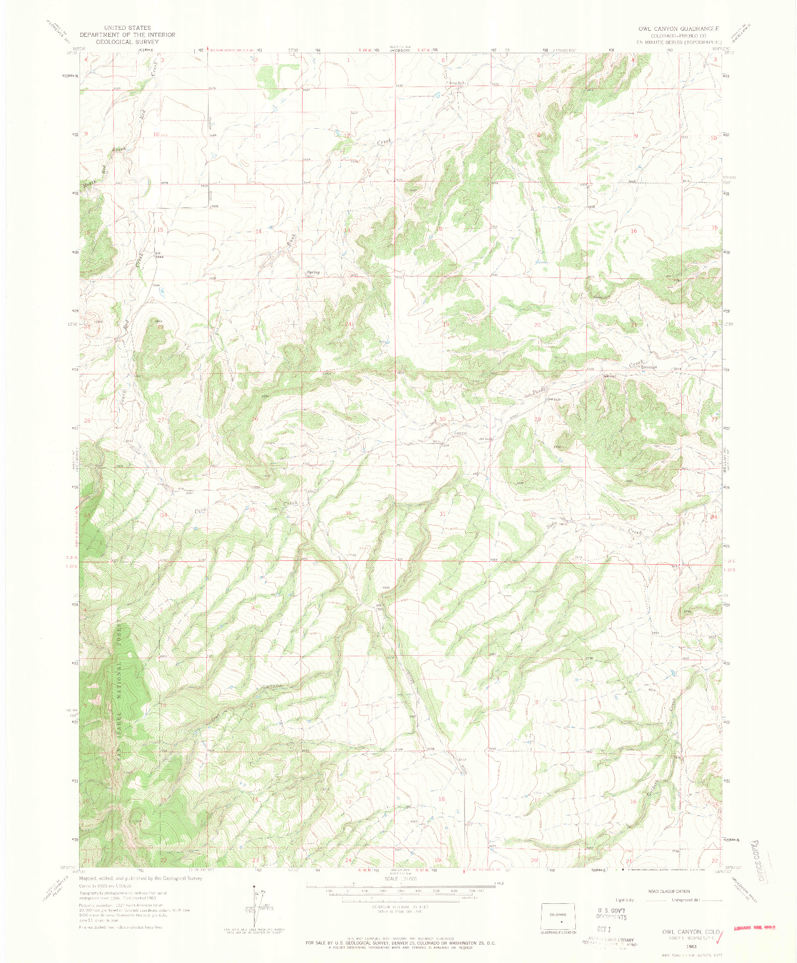 USGS 1:24000-SCALE QUADRANGLE FOR OWL CANYON, CO 1963