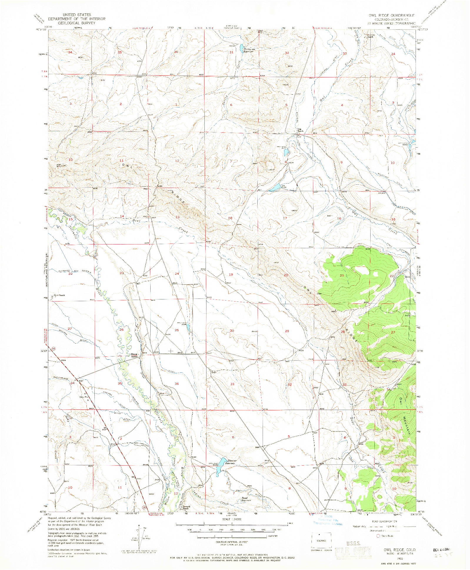 USGS 1:24000-SCALE QUADRANGLE FOR OWL RIDGE, CO 1955