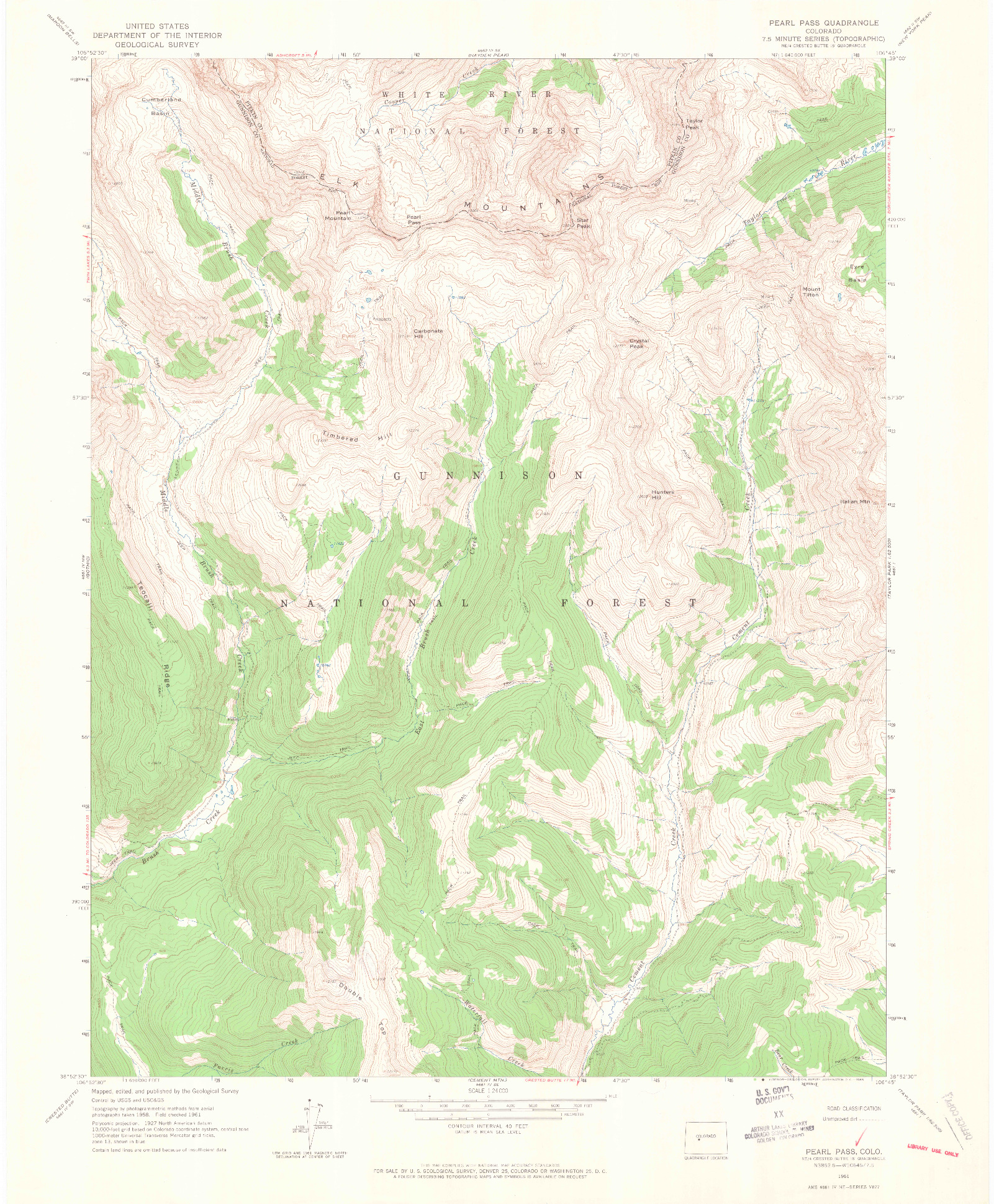 USGS 1:24000-SCALE QUADRANGLE FOR PEARL PASS, CO 1961