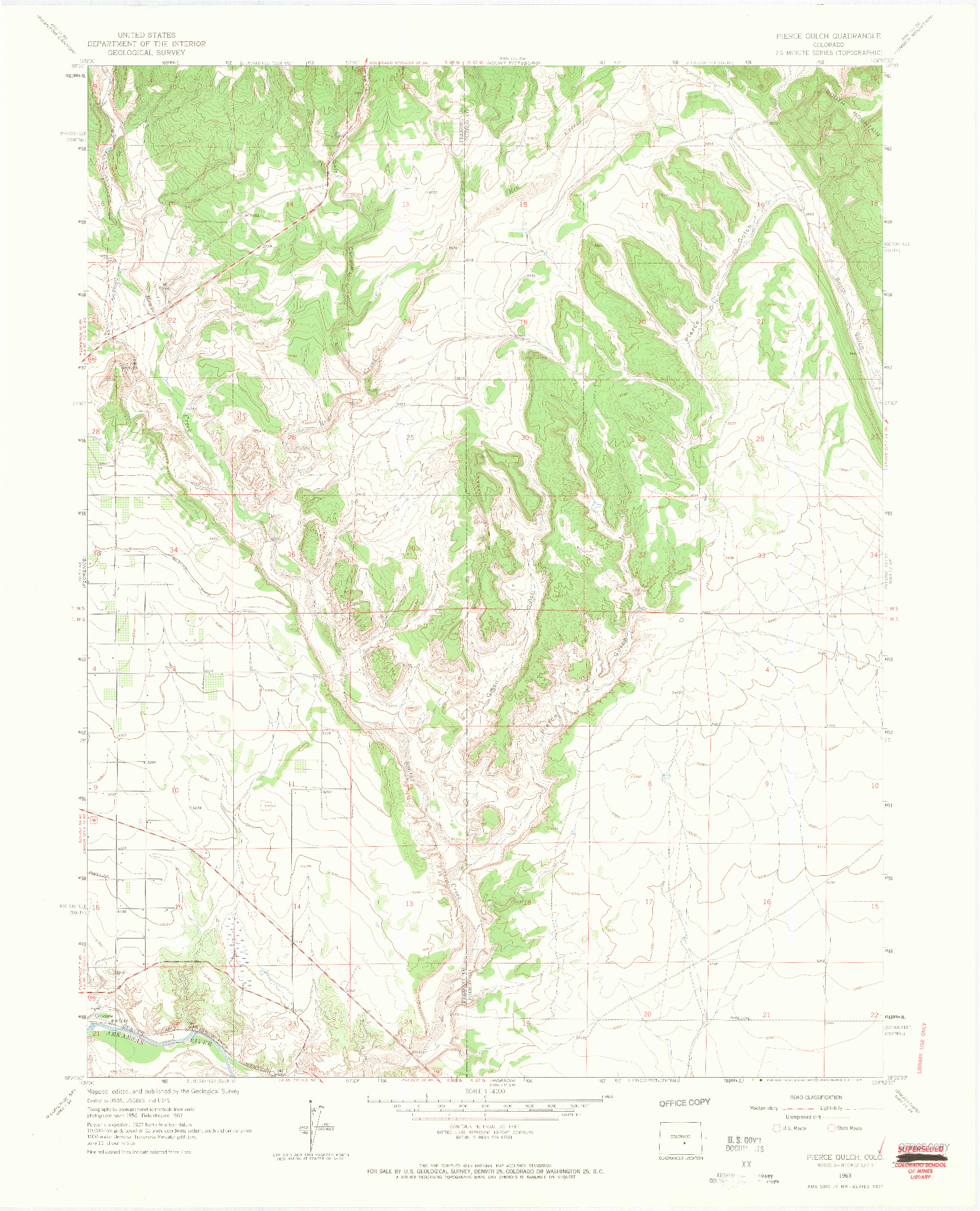 USGS 1:24000-SCALE QUADRANGLE FOR PIERCE GULCH, CO 1963